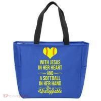 Softball With Jesus In Her Heart Softball Pitcher Tote Bag thumb 0