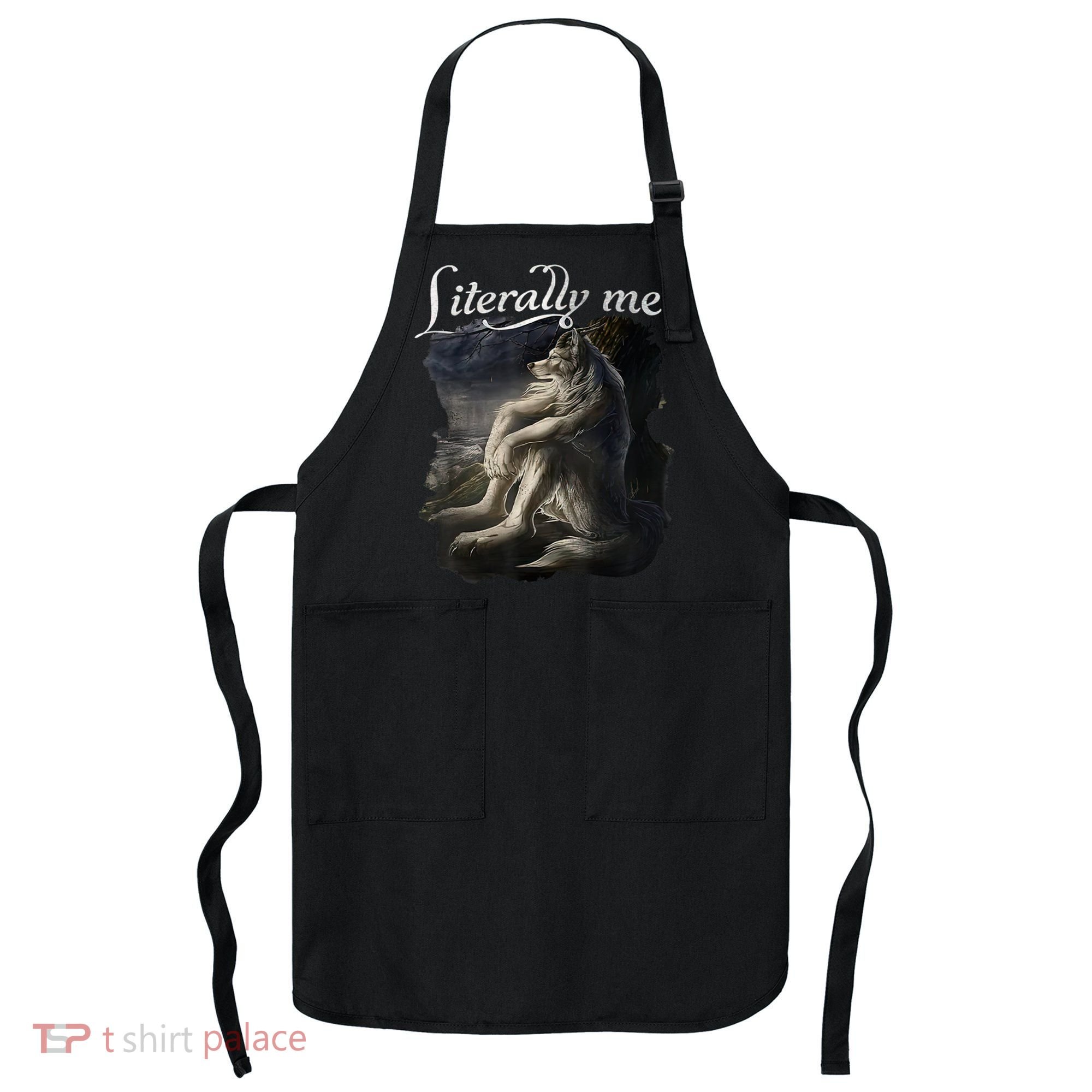 Sitting Wolf Literally Me Funny Meme Apron