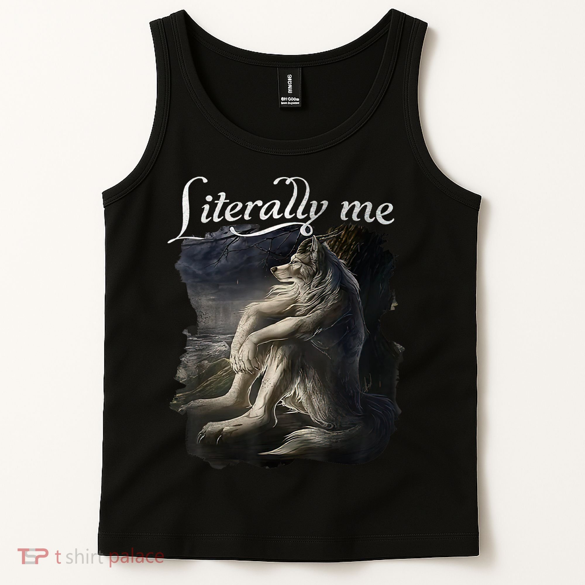 Sitting Wolf Literally Me Funny Meme Tank Top