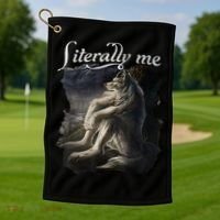 Sitting Wolf Literally Me Funny Meme Golf Towel thumb 1