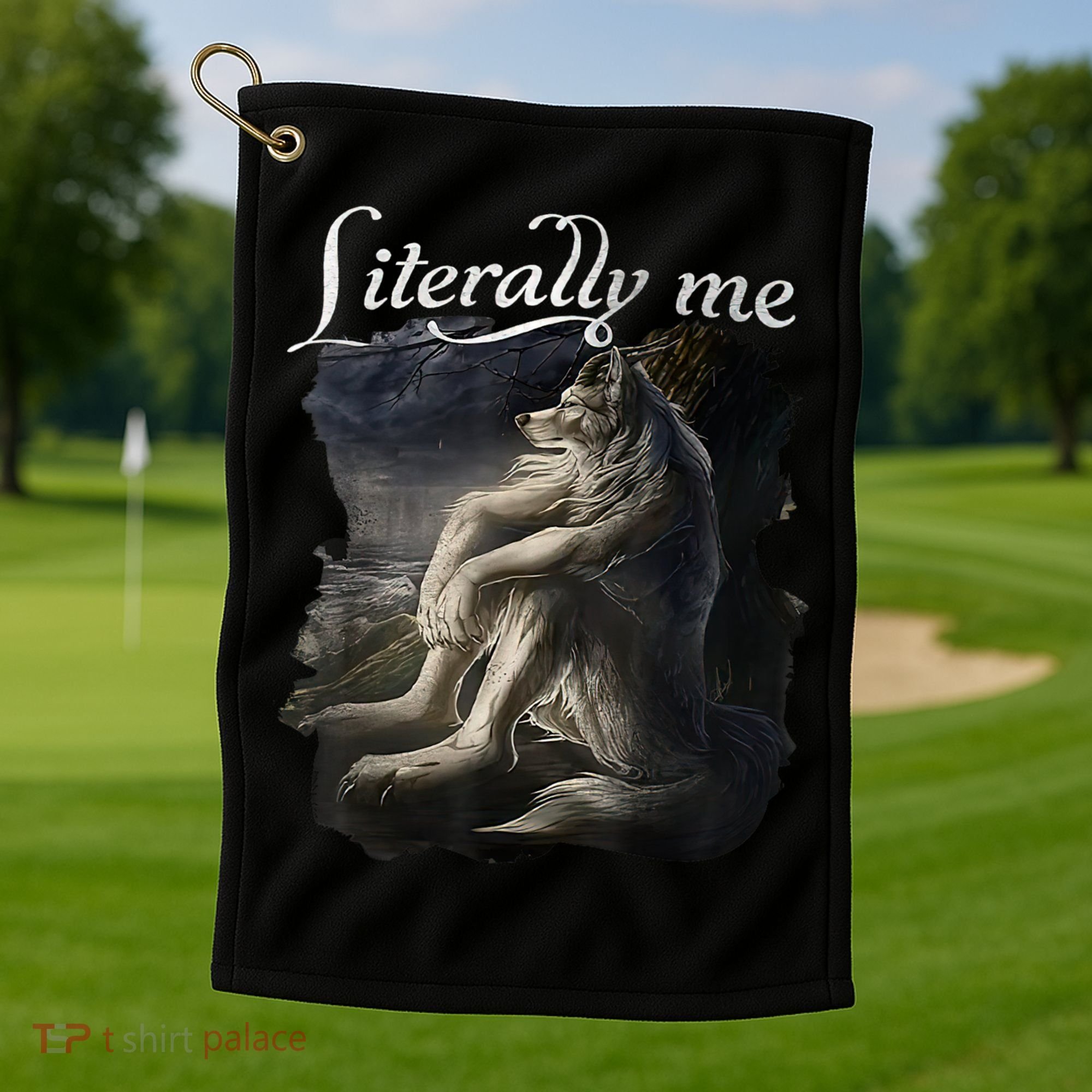 Sitting Wolf Literally Me Funny Meme Golf Towel
