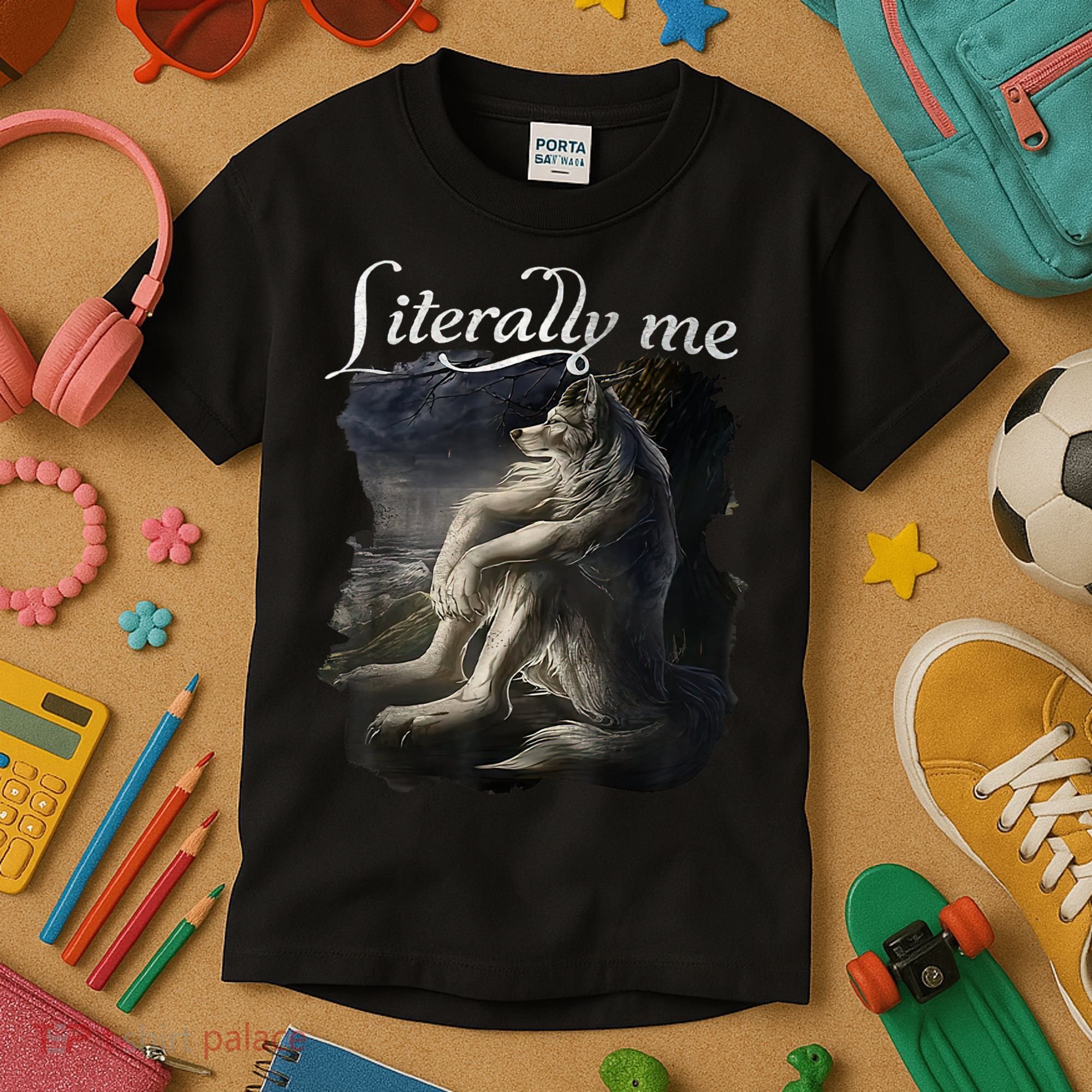 Sitting Wolf Literally Me Funny Meme Kids T-Shirt