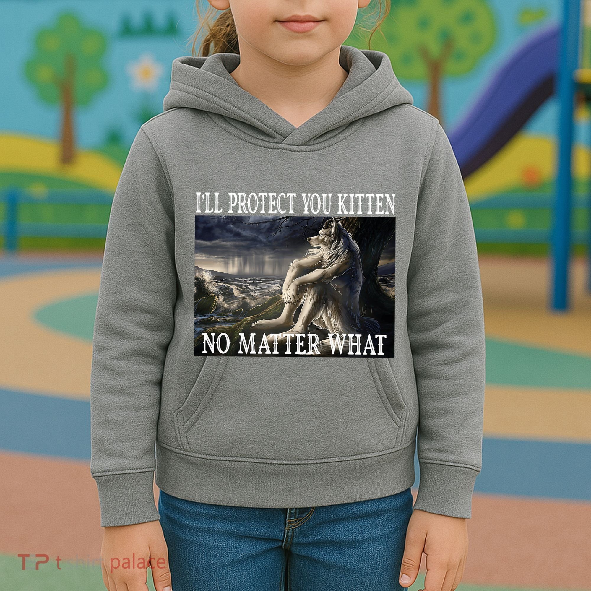 Sitting Wolf Literally Me Werewolf Ripping Meme Alpha Wolf Kids Hoodie