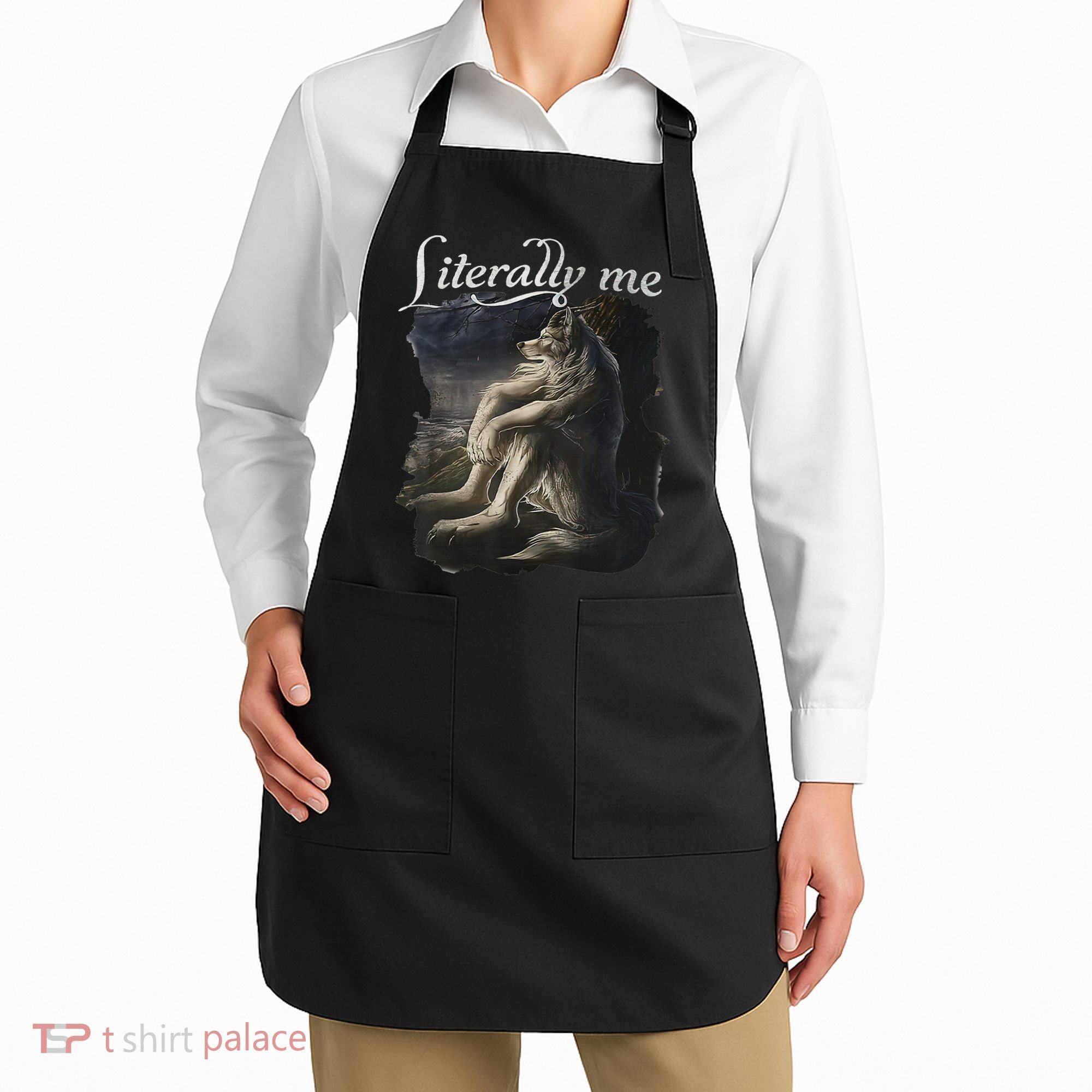 Sitting Wolf Literally Me Wolf Funny Dank Meme Apron