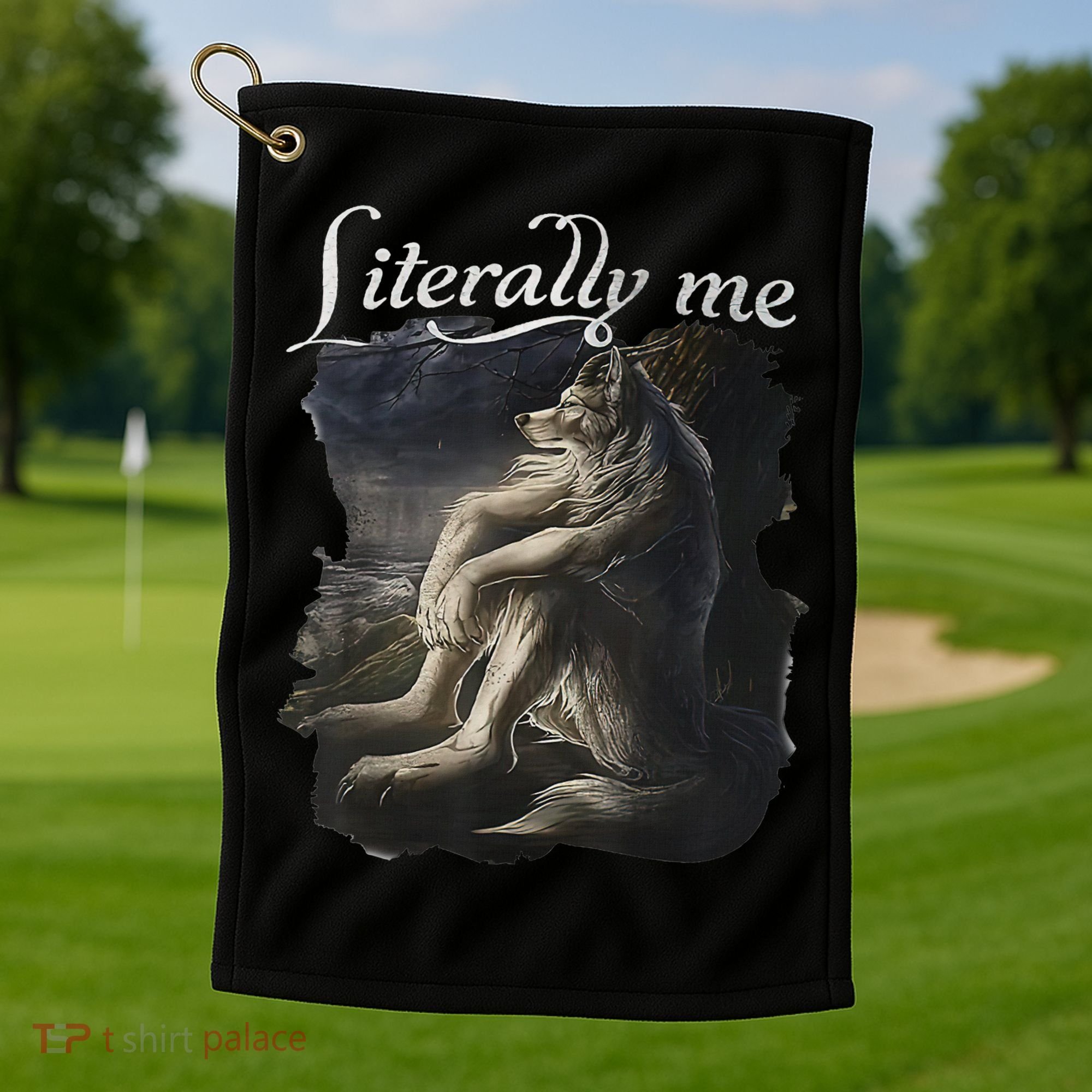 Sitting Wolf Literally Me Wolf Funny Dank Meme Golf Towel