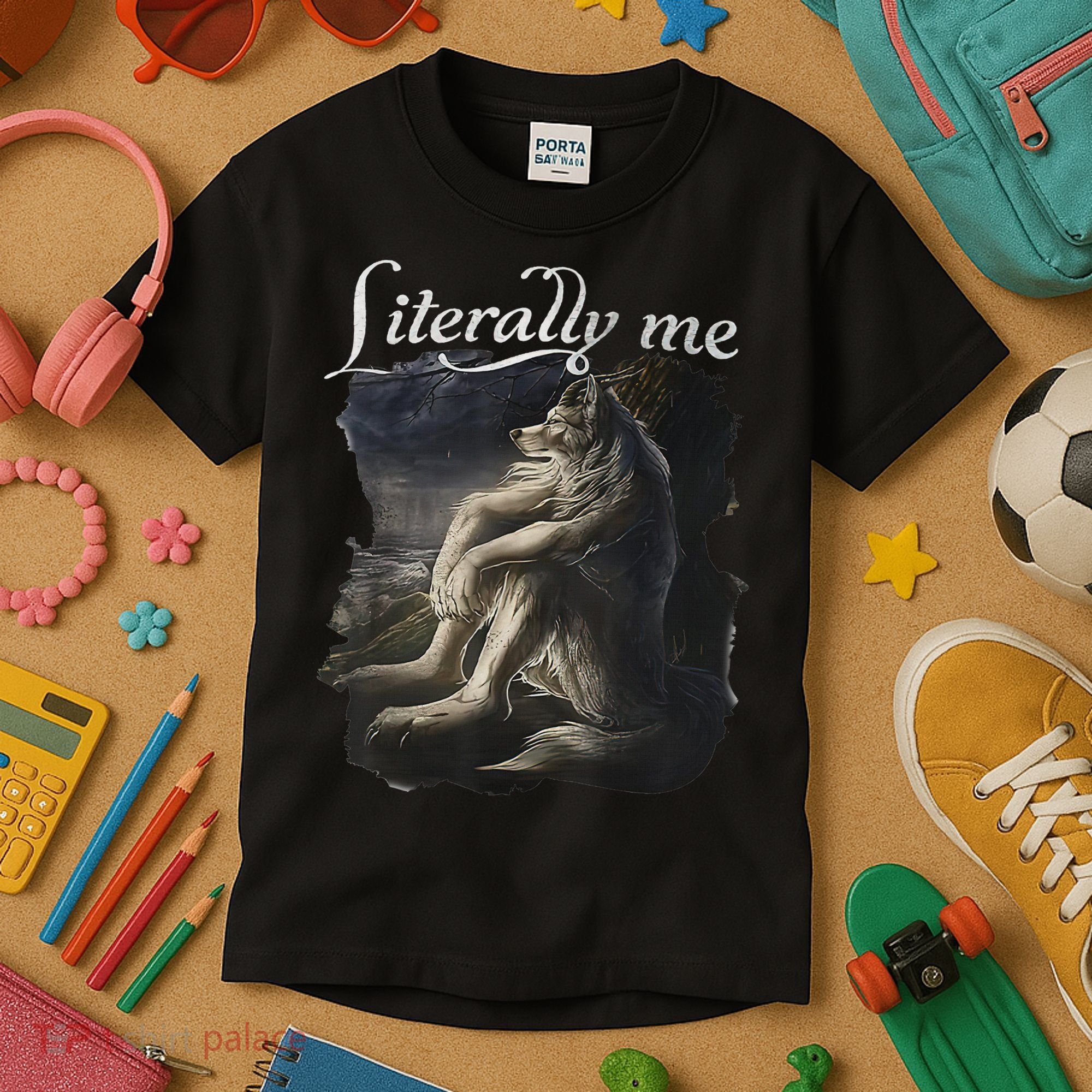 Sitting Wolf Literally Me Wolf Funny Dank Meme Kids T-Shirt