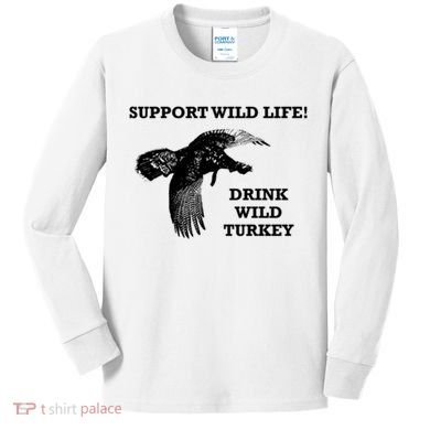 Support Wild Life Drink Wild Turkey Bourbon Vintage Gift Drinking Kids Long Sleeve Shirt