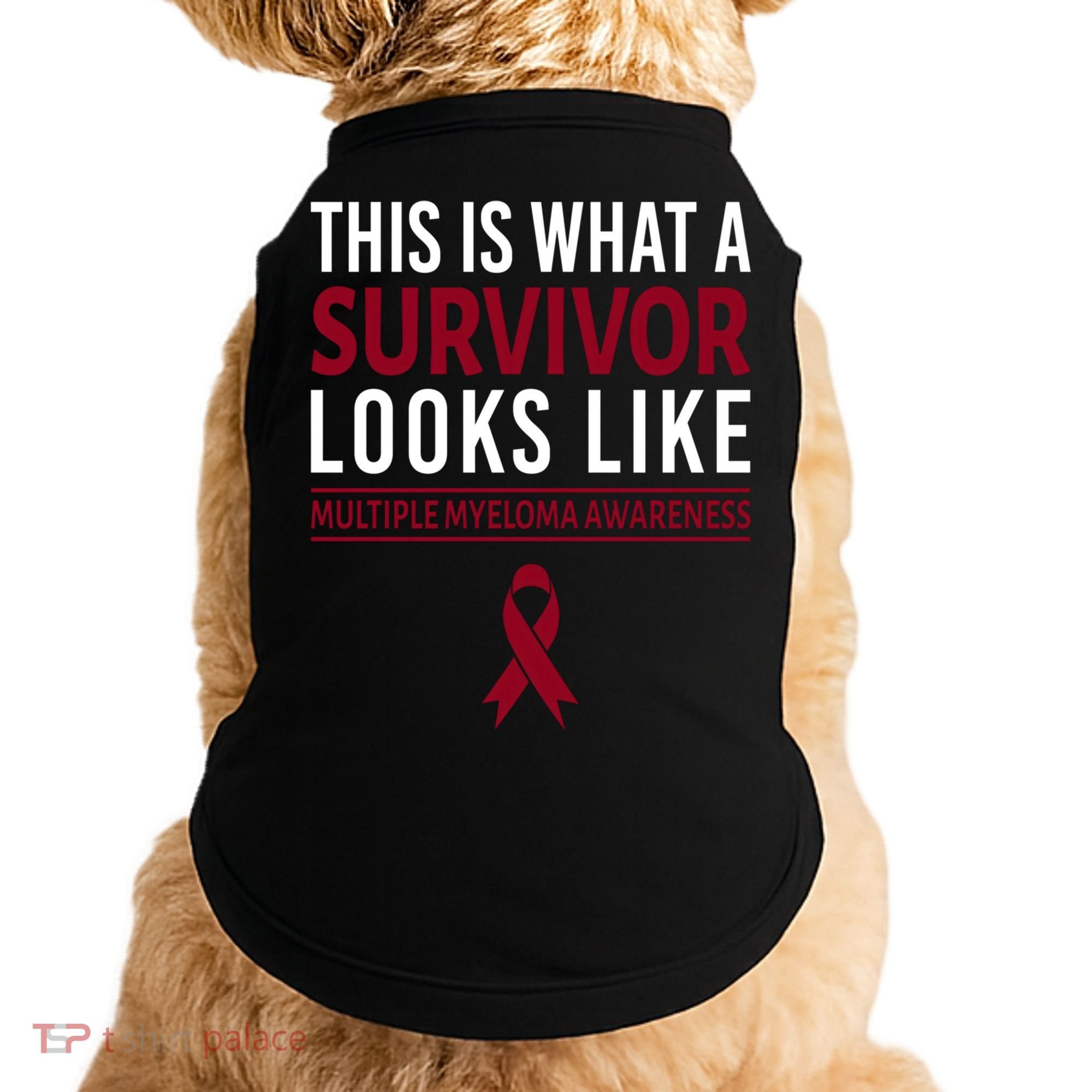 Survivor Warrior Multiple Myeloma Awareness Burgundy Ribbon Gift Doggie Tank