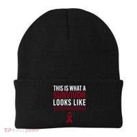 Survivor Warrior Multiple Myeloma Awareness Burgundy Ribbon Gift Beanie thumb 0