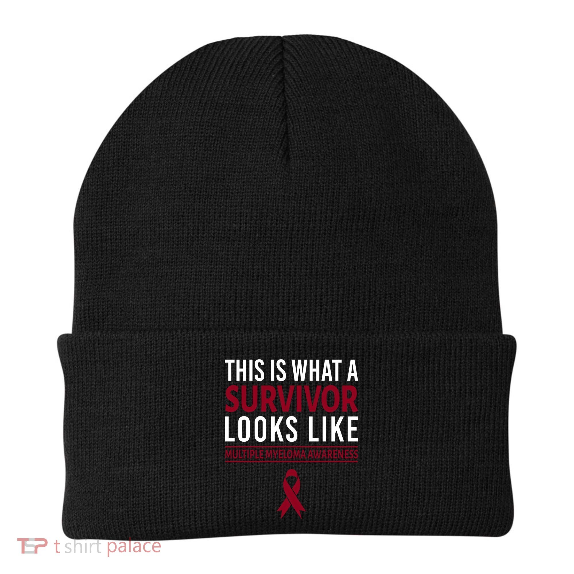 Survivor Warrior Multiple Myeloma Awareness Burgundy Ribbon Gift Beanie