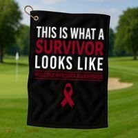 Survivor Warrior Multiple Myeloma Awareness Burgundy Ribbon Gift Golf Towel thumb 1