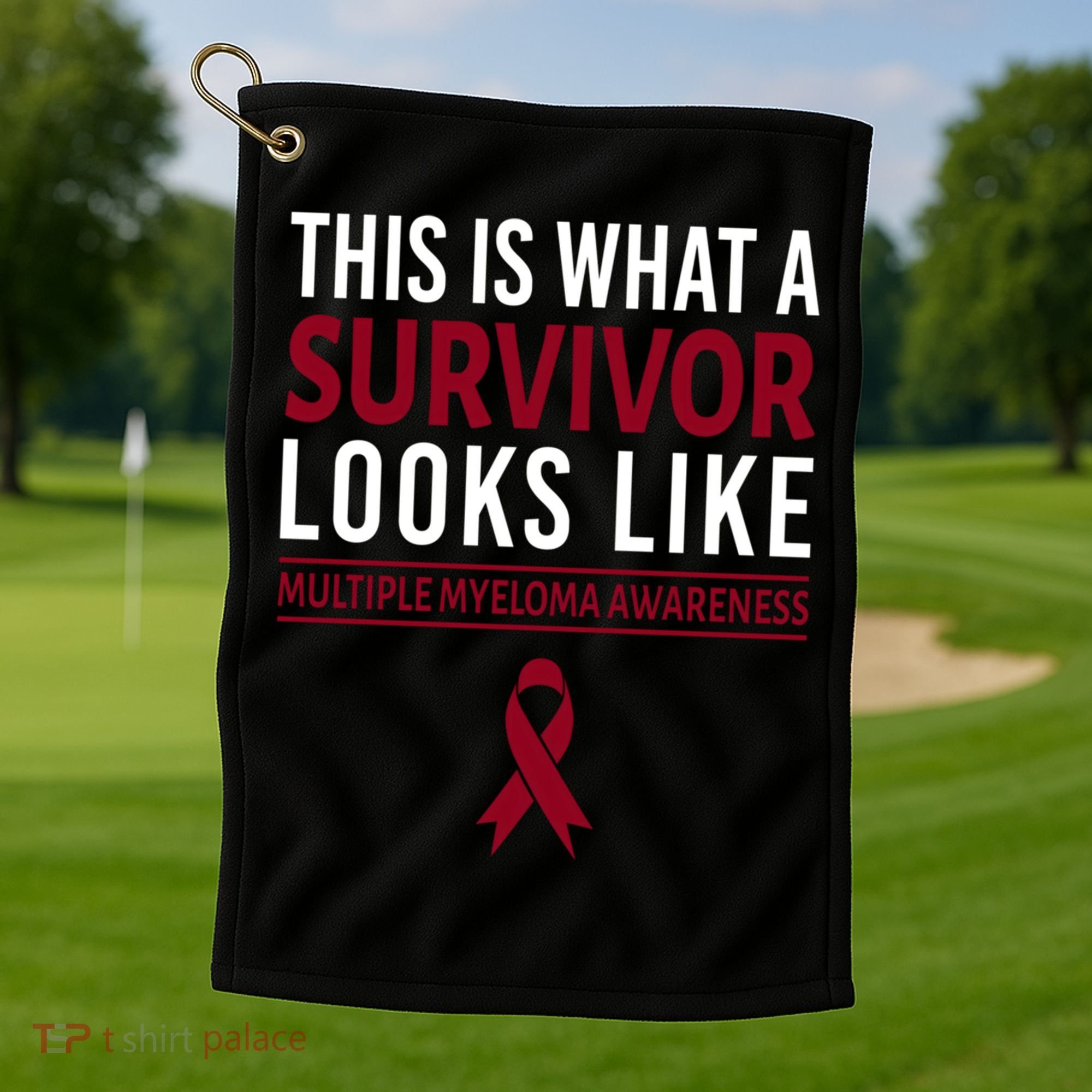 Survivor Warrior Multiple Myeloma Awareness Burgundy Ribbon Gift Golf Towel
