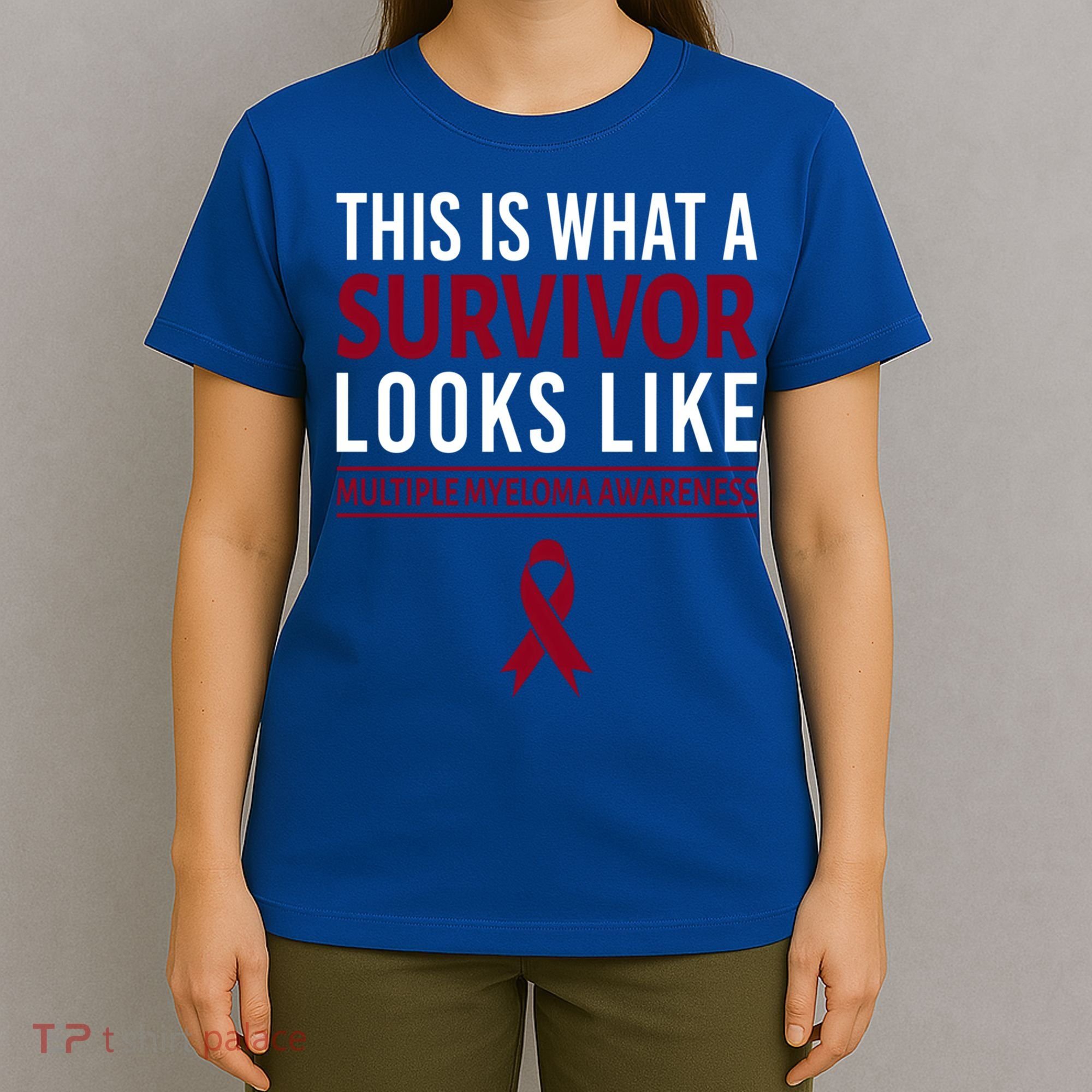 Survivor Warrior Multiple Myeloma Awareness Burgundy Ribbon Gift T-Shirt