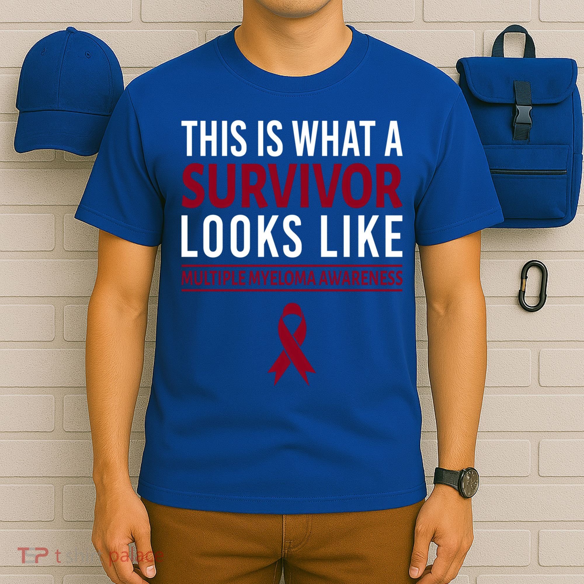 Survivor Warrior Multiple Myeloma Awareness Burgundy Ribbon Gift T-Shirt