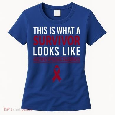 Survivor Warrior Multiple Myeloma Awareness Burgundy Ribbon Gift Women's T-Shirt