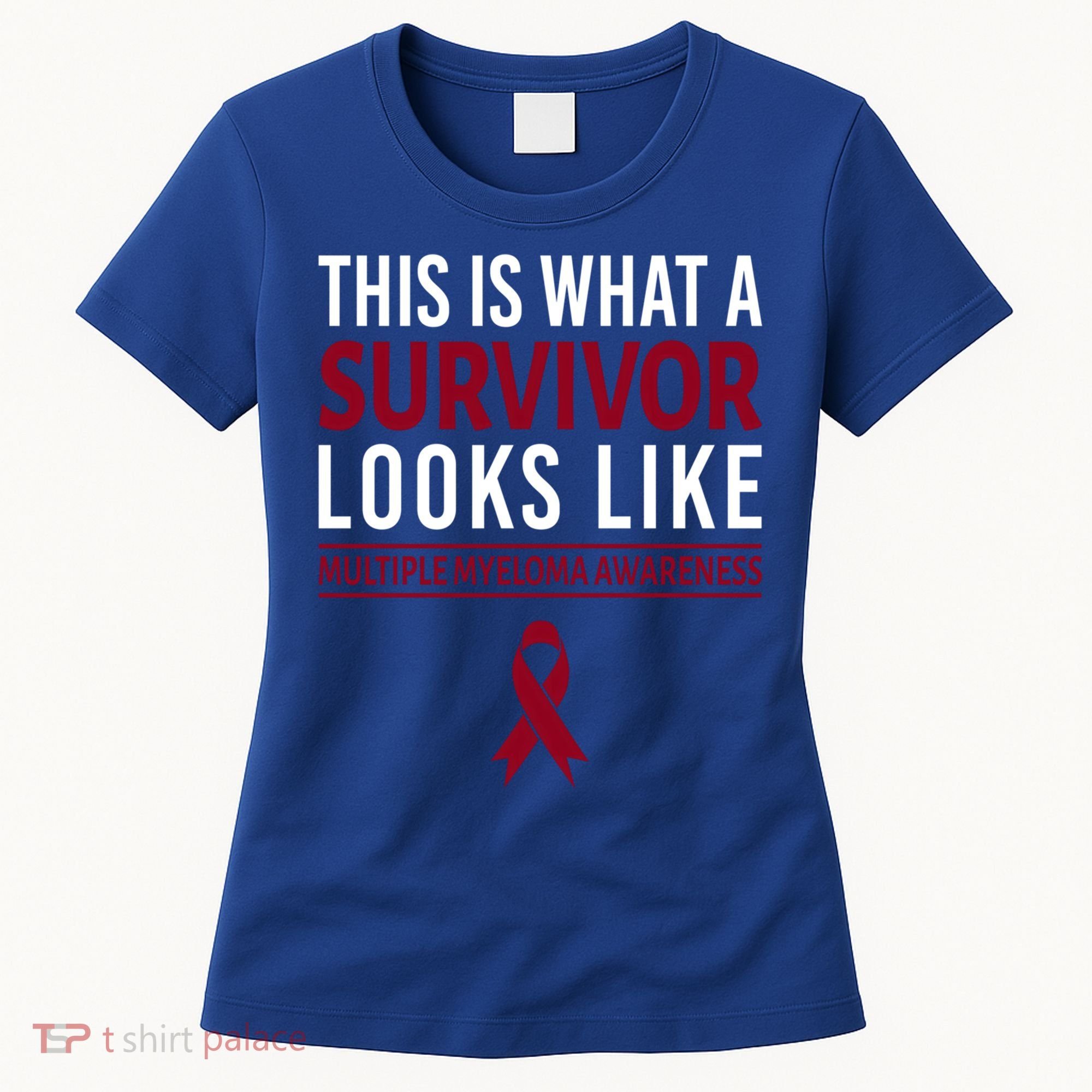 Survivor Warrior Multiple Myeloma Awareness Burgundy Ribbon Gift Women's T-Shirt