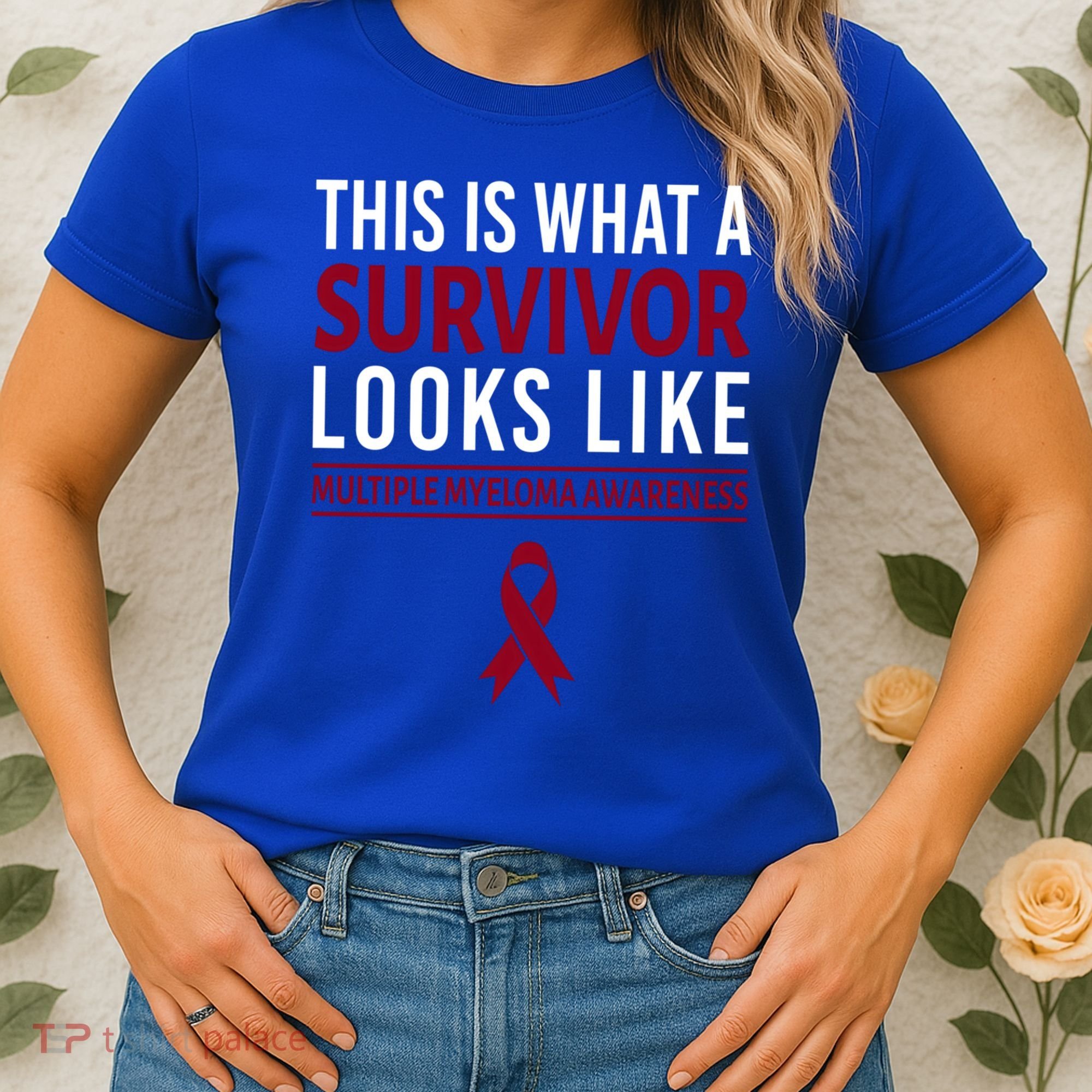 Survivor Warrior Multiple Myeloma Awareness Burgundy Ribbon Gift Women's T-Shirt