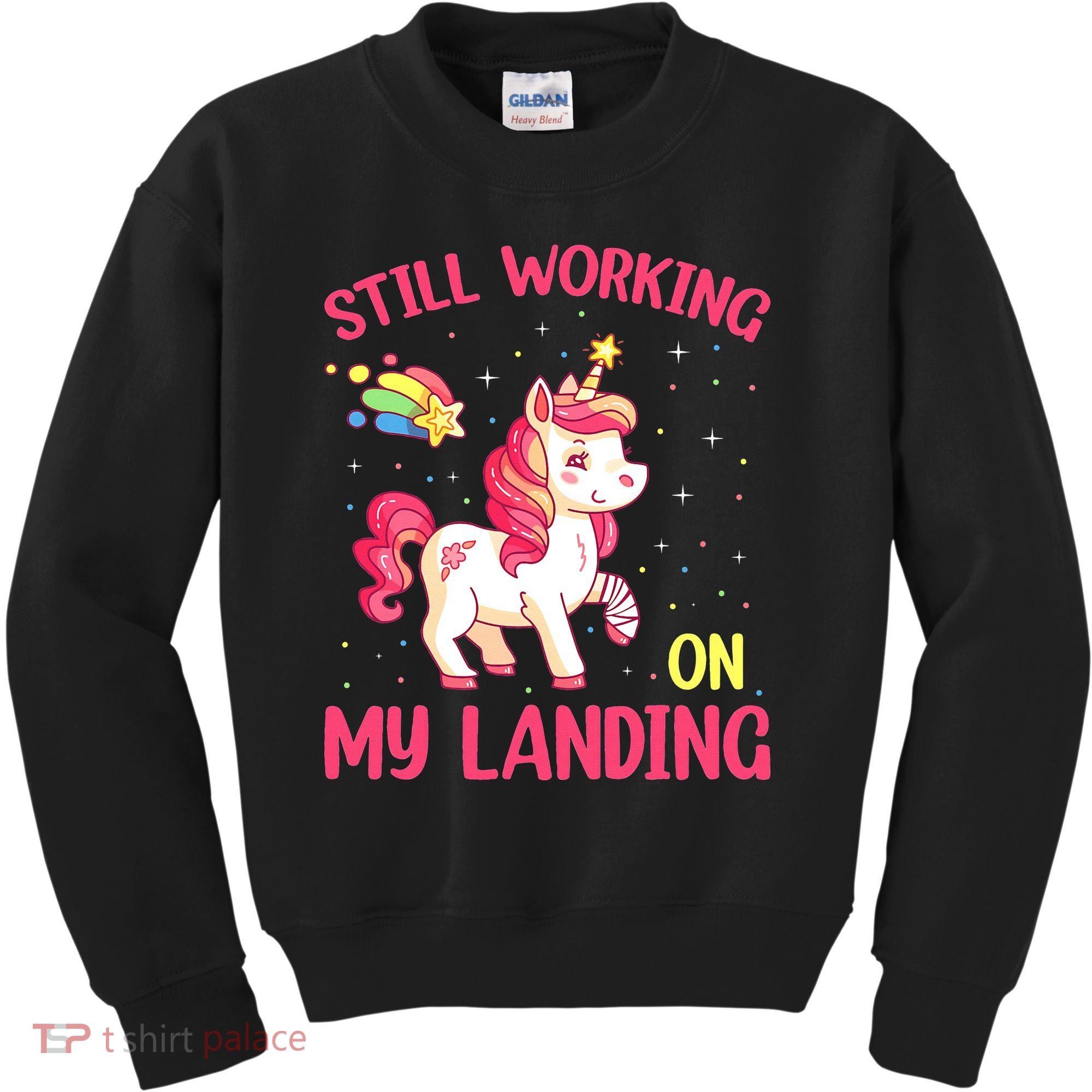 Still Working On My Landing Injury Broken Arm Cute Unicorn Kids Sweatshirt