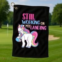 Still Working On My Landing Injury Broken Arm Cute Unicorn Golf Towel thumb 1