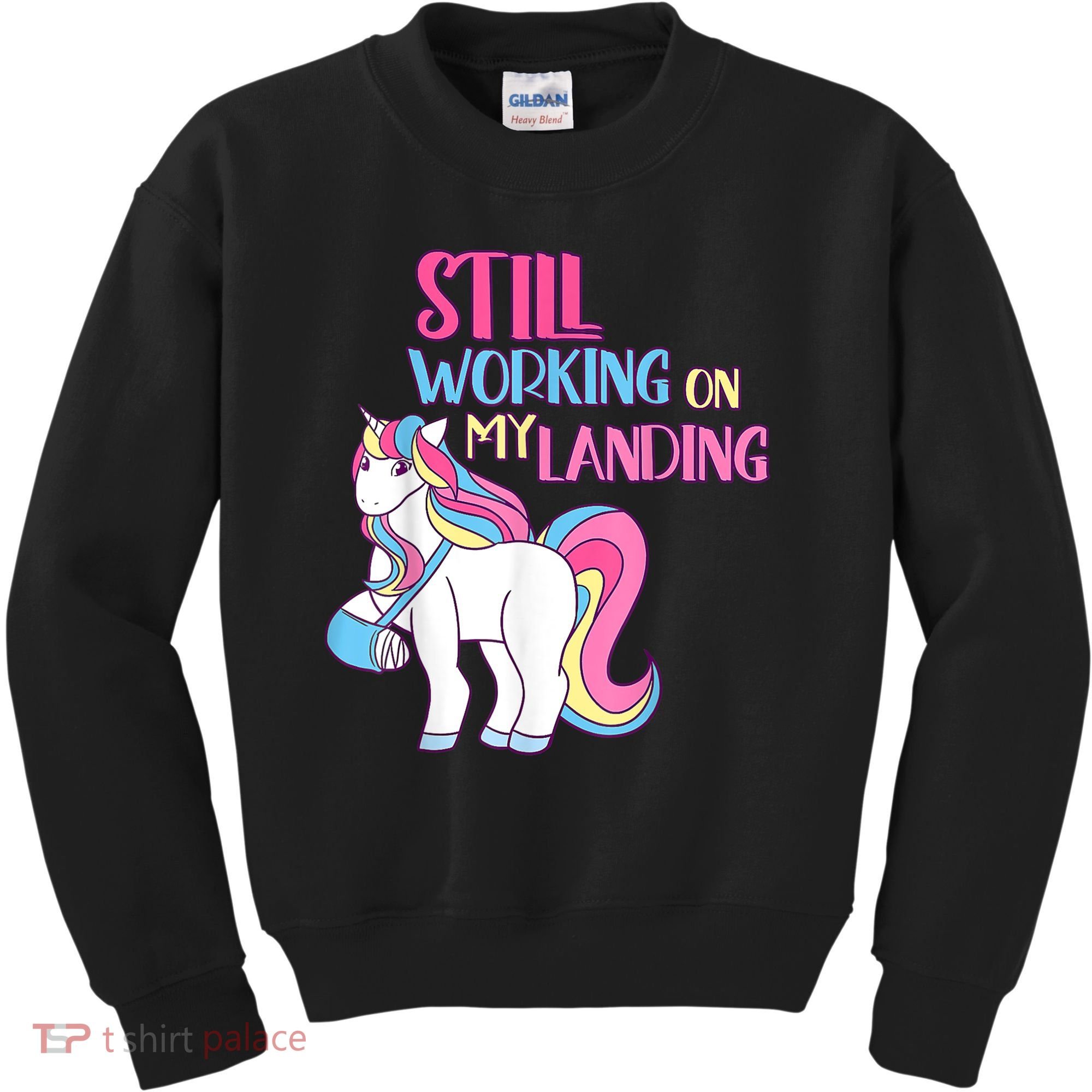 Still Working On My Landing Injury Broken Arm Cute Unicorn Kids Sweatshirt