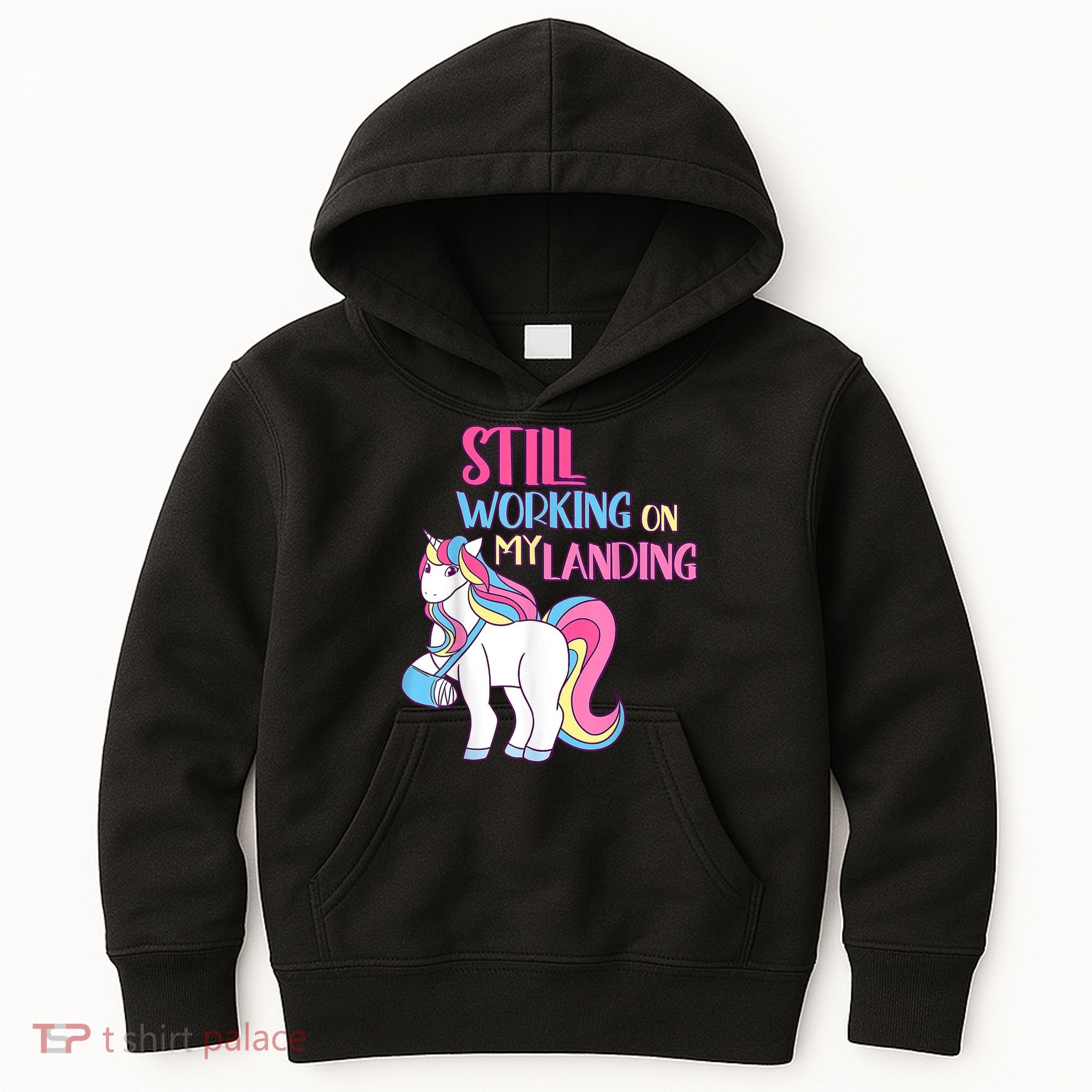Still Working On My Landing Injury Broken Arm Cute Unicorn Kids Hoodie
