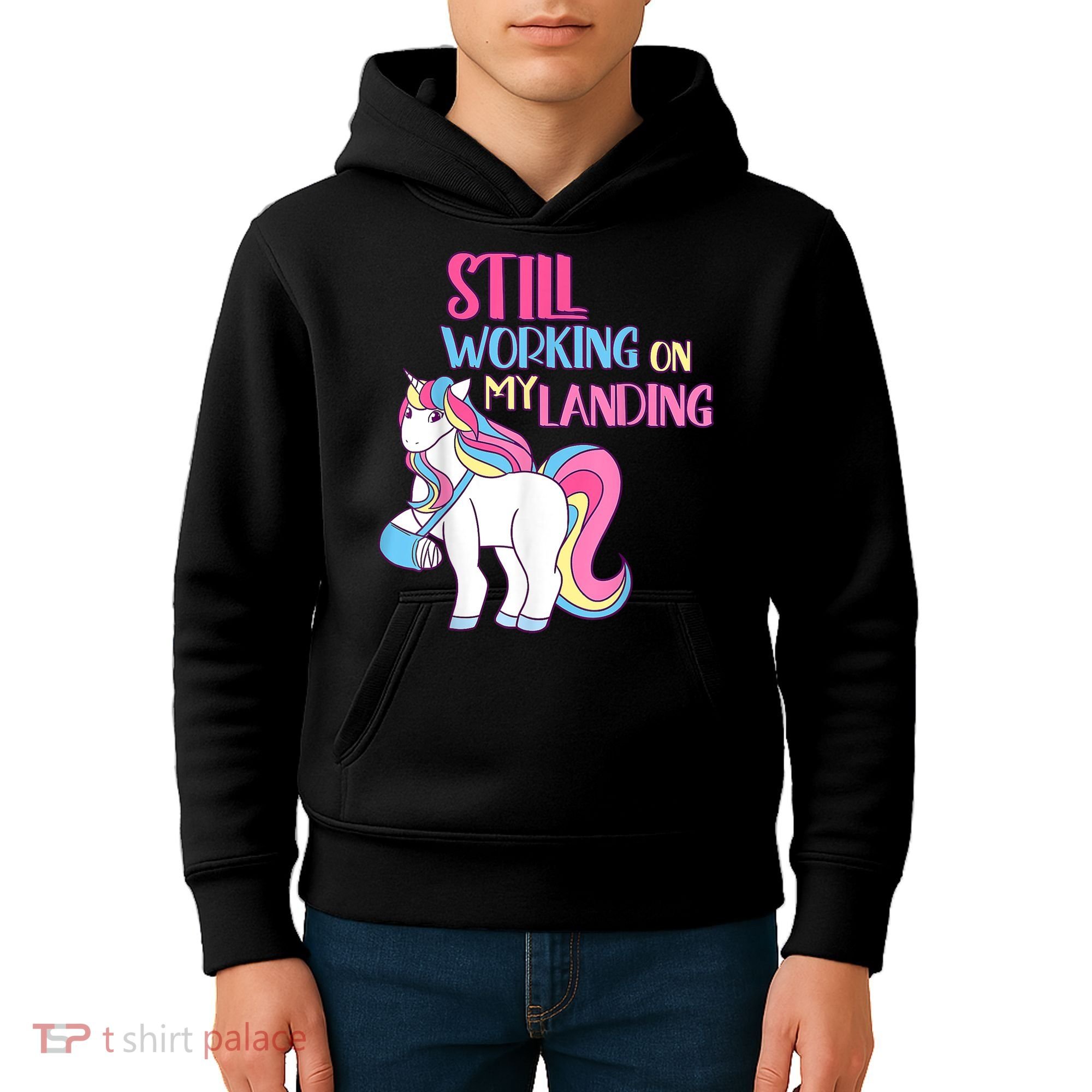 Still Working On My Landing Injury Broken Arm Cute Unicorn Kids Hoodie