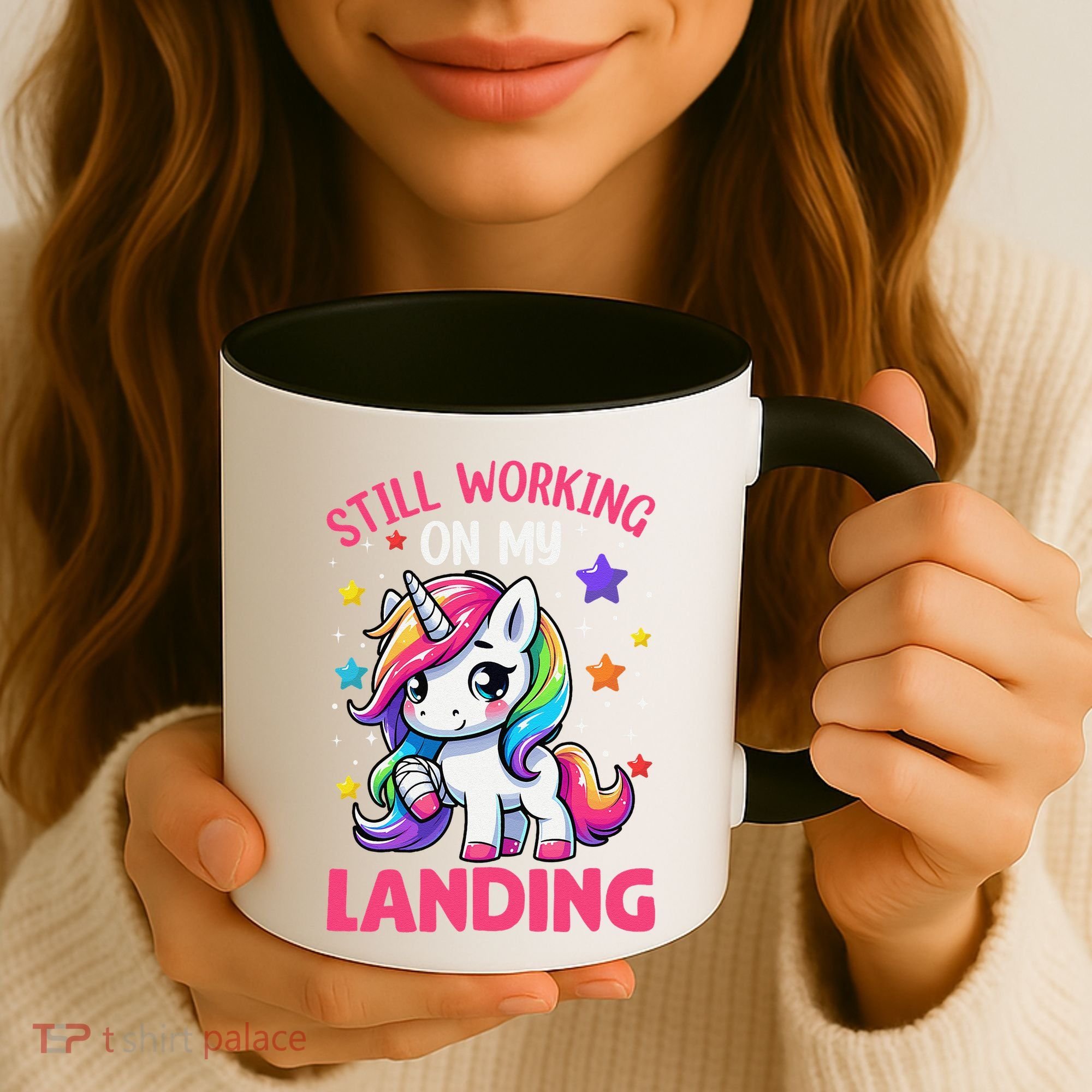 Still Working On My Landing Injury Broken Arm Cute Unicorn Coffee Mug