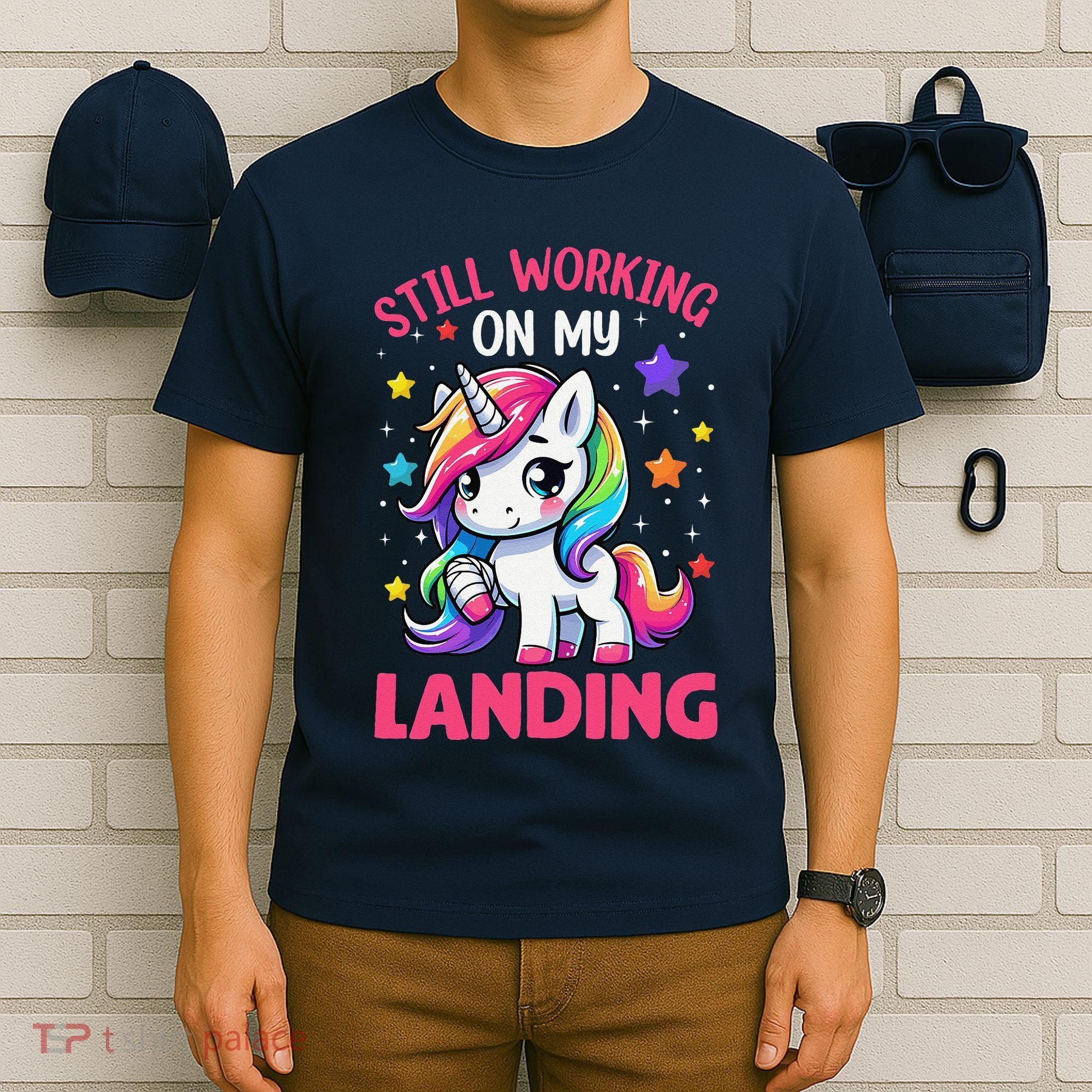 Still Working On My Landing Injury Broken Arm Cute Unicorn T-Shirt
