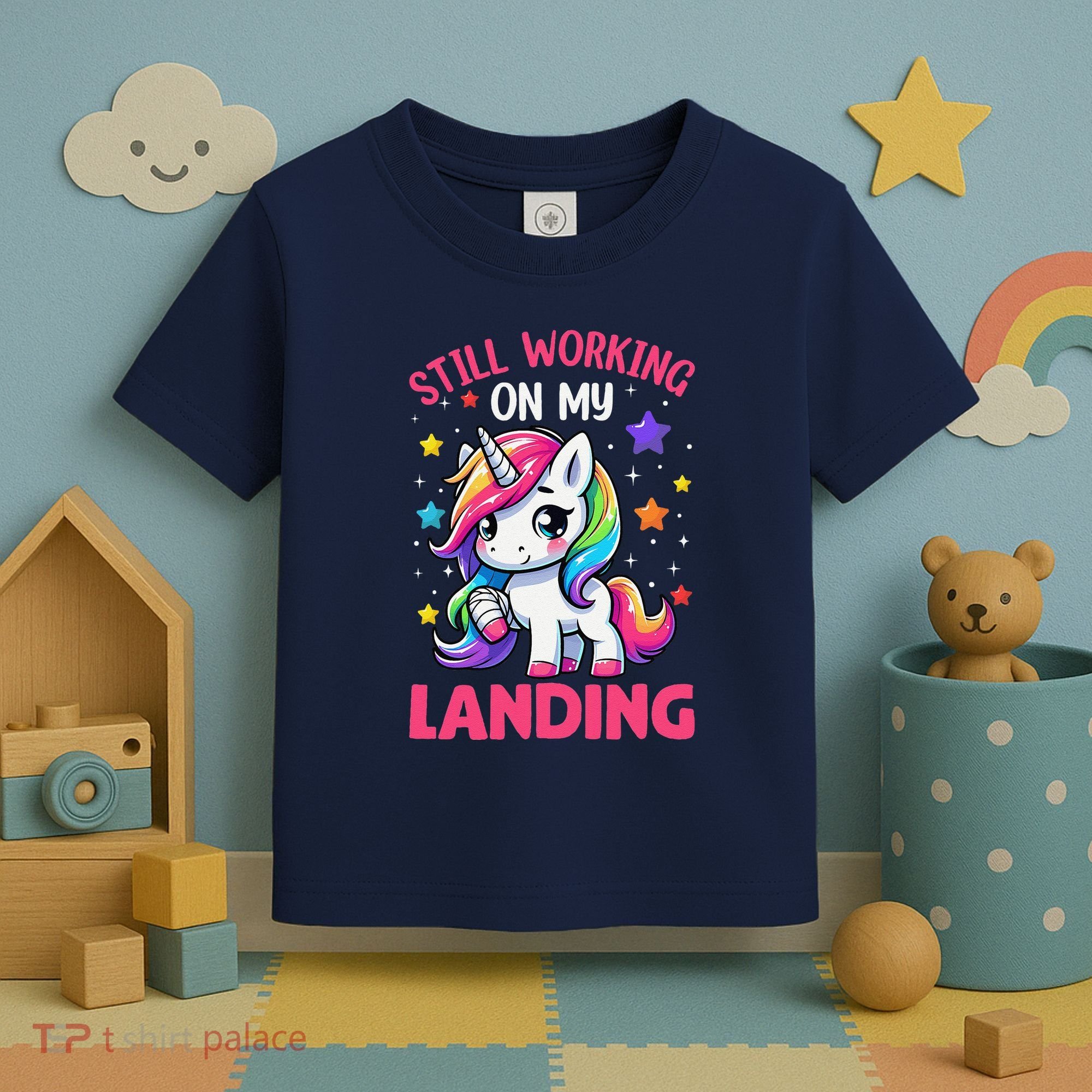 Still Working On My Landing Injury Broken Arm Cute Unicorn Toddler T-Shirt