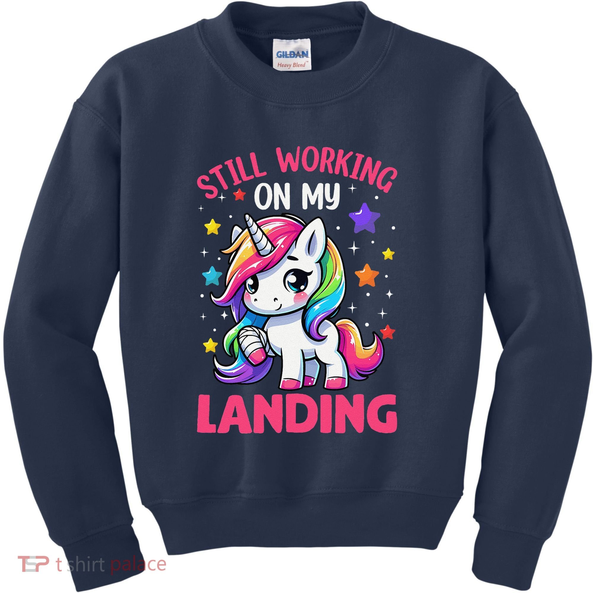 Still Working On My Landing Injury Broken Arm Cute Unicorn Kids Sweatshirt