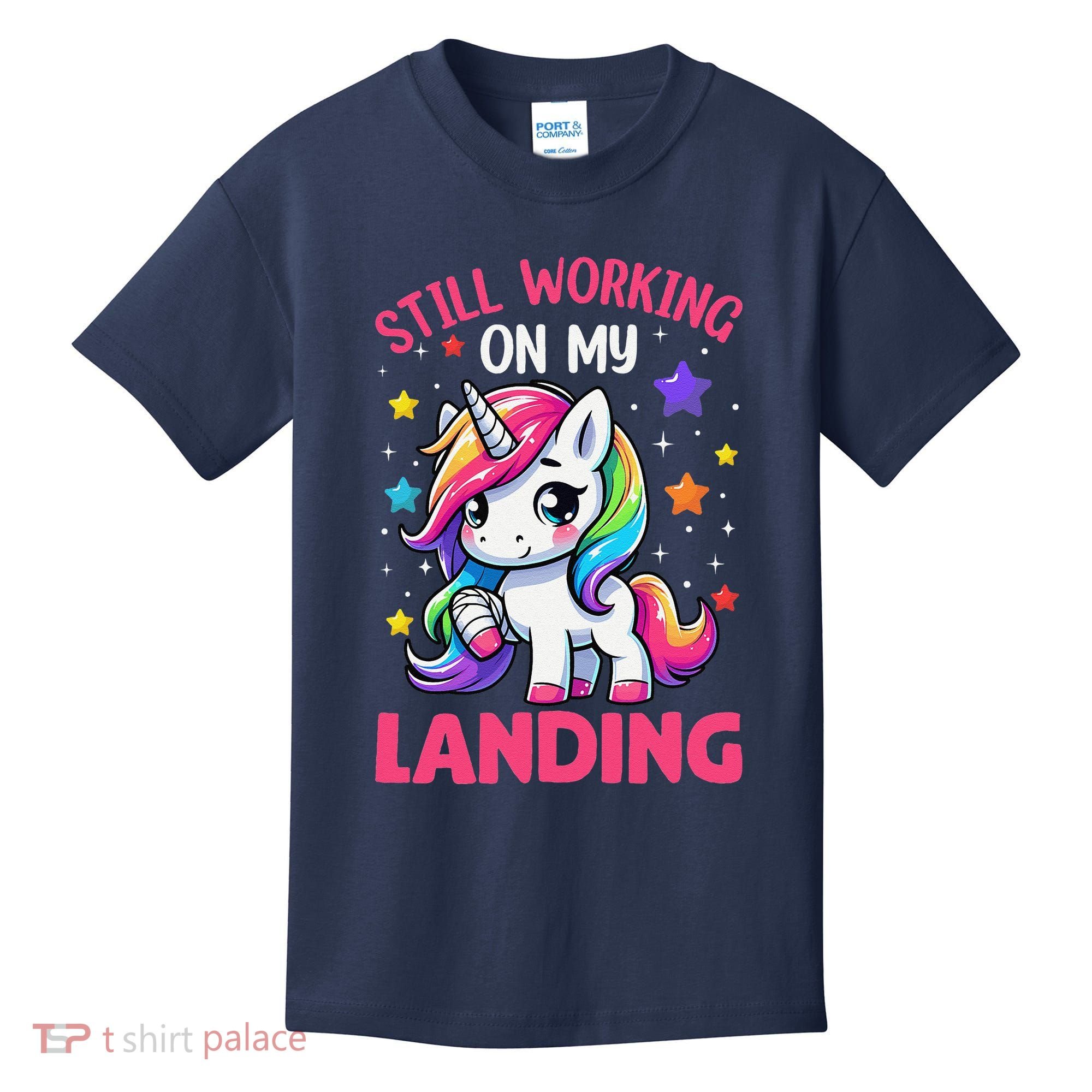Still Working On My Landing Injury Broken Arm Cute Unicorn Kids T-Shirt