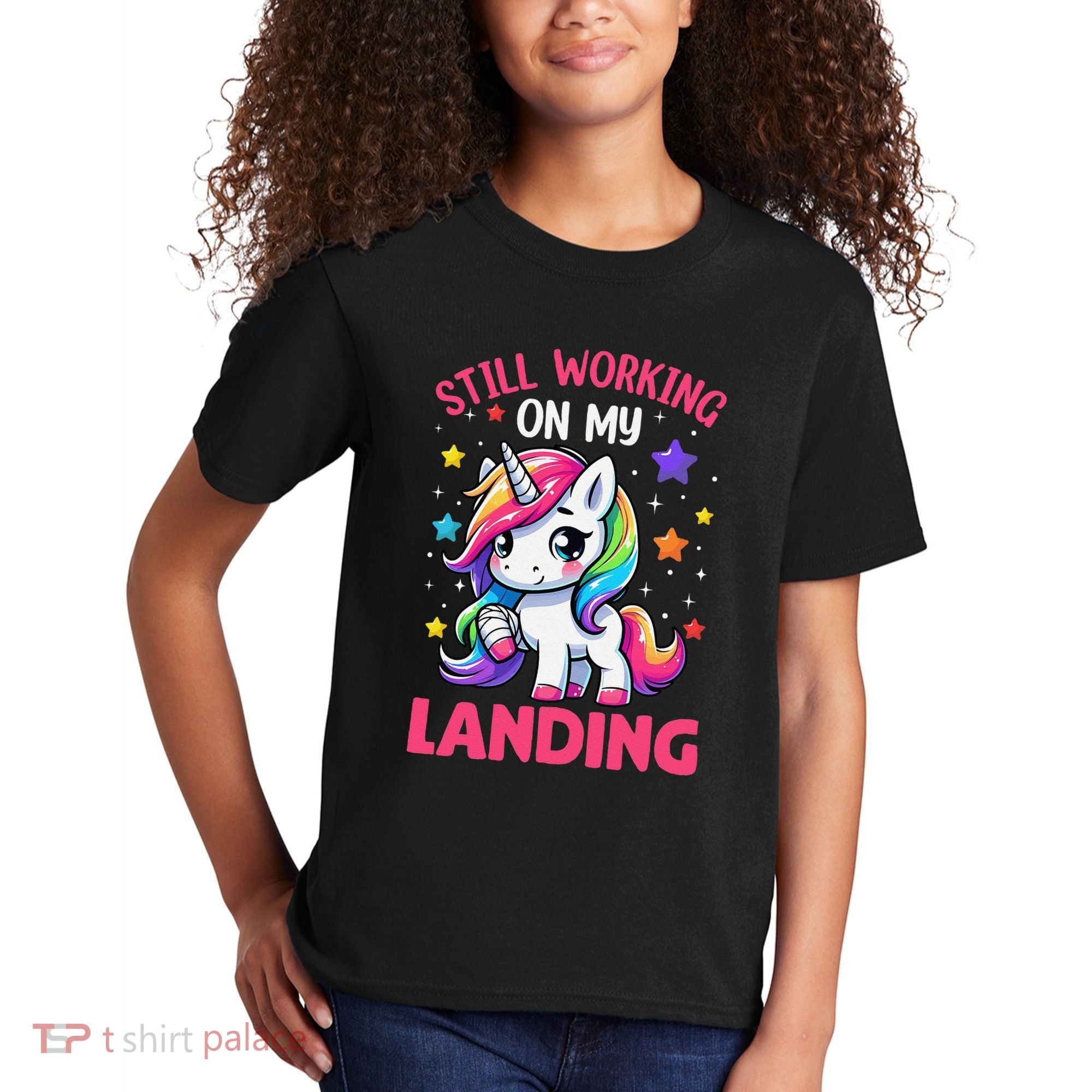 Still Working On My Landing Injury Broken Arm Cute Unicorn Kids T-Shirt