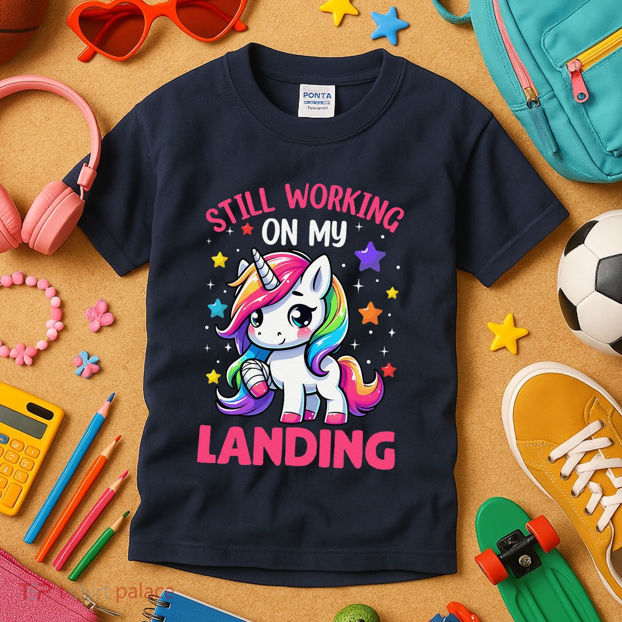 Still Working On My Landing Injury Broken Arm Cute Unicorn Kids T-Shirt