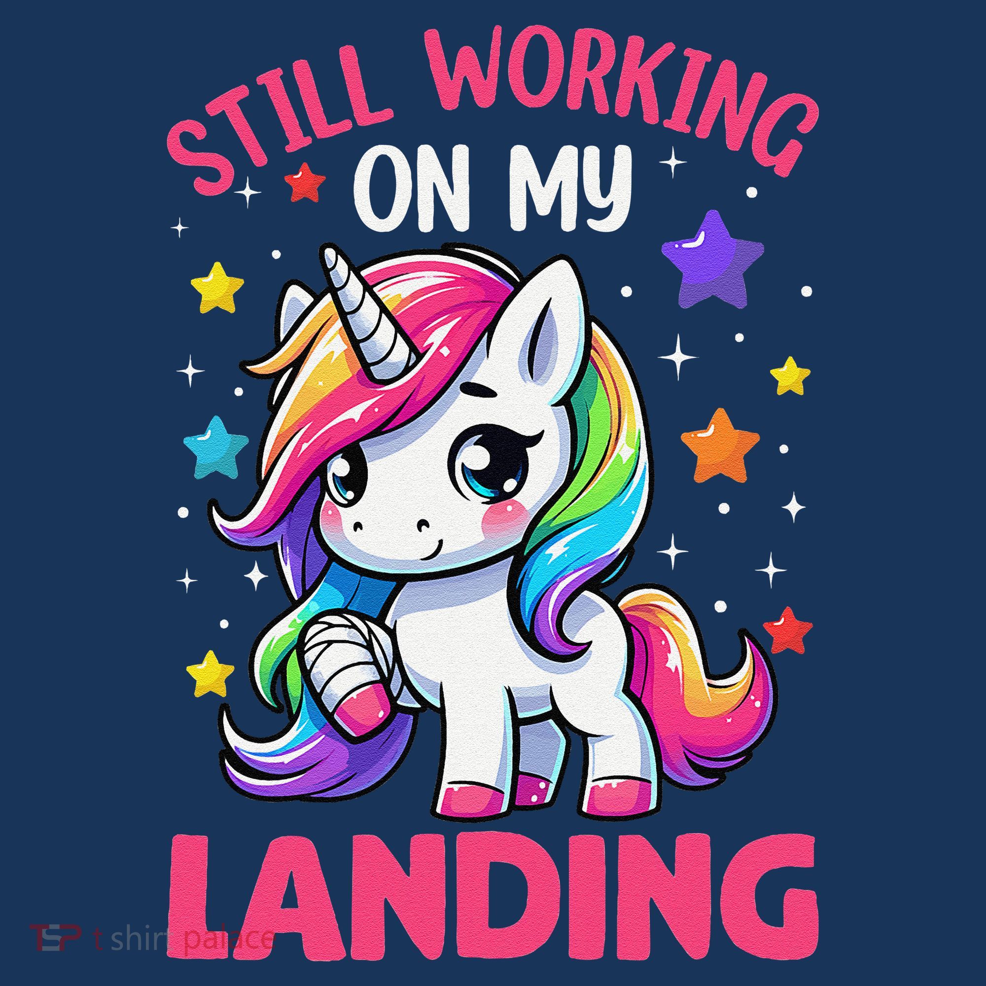 Still Working On My Landing Injury Broken Arm Cute Unicorn Kids T-Shirt