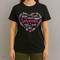 Survivor Warrior Pin.K Ribbon Heart Breast Cancer Awareness Gift T-Shirt thumb 4