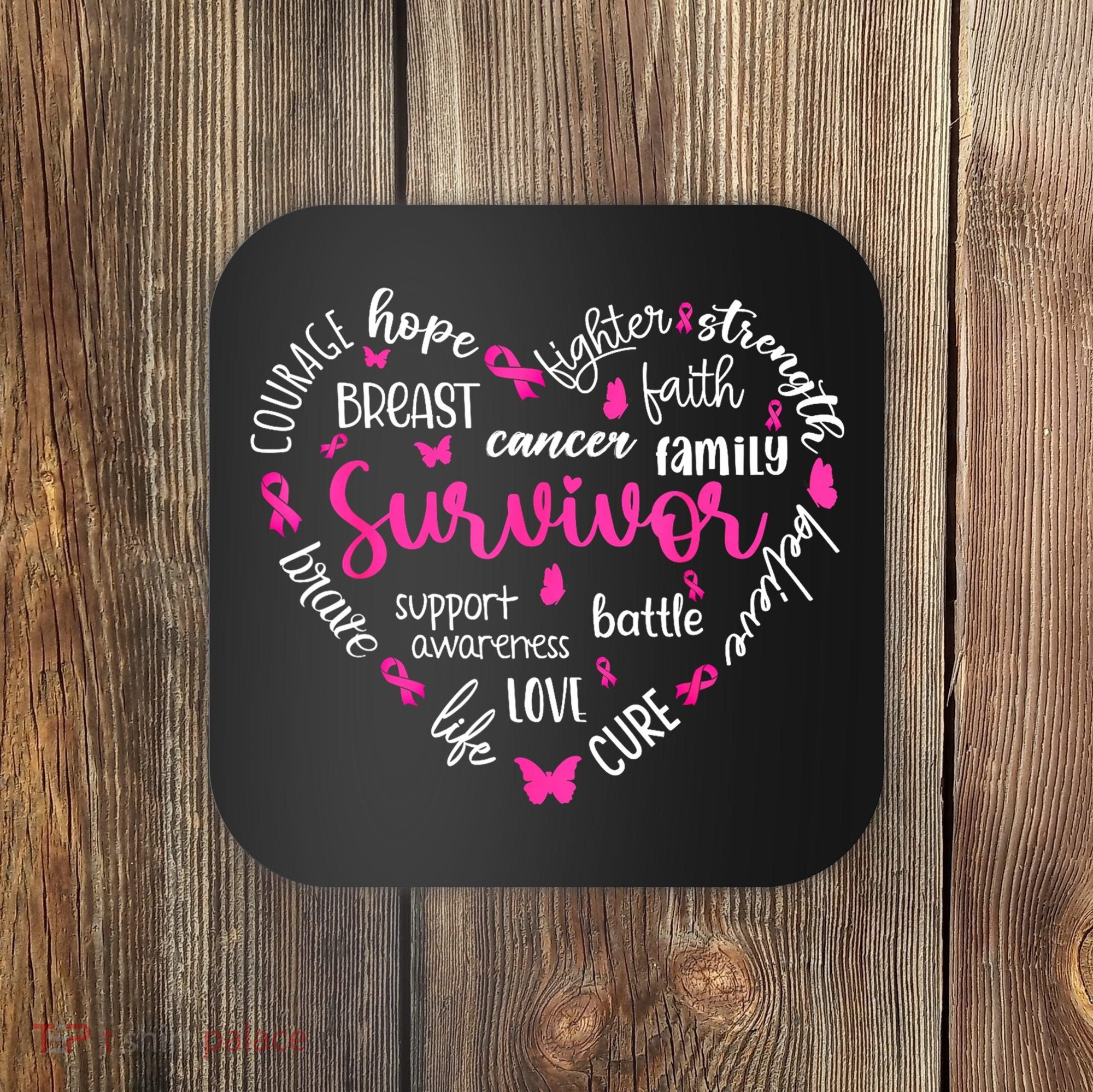 Survivor Warrior Pin.K Ribbon Heart Breast Cancer Awareness Gift Coaster