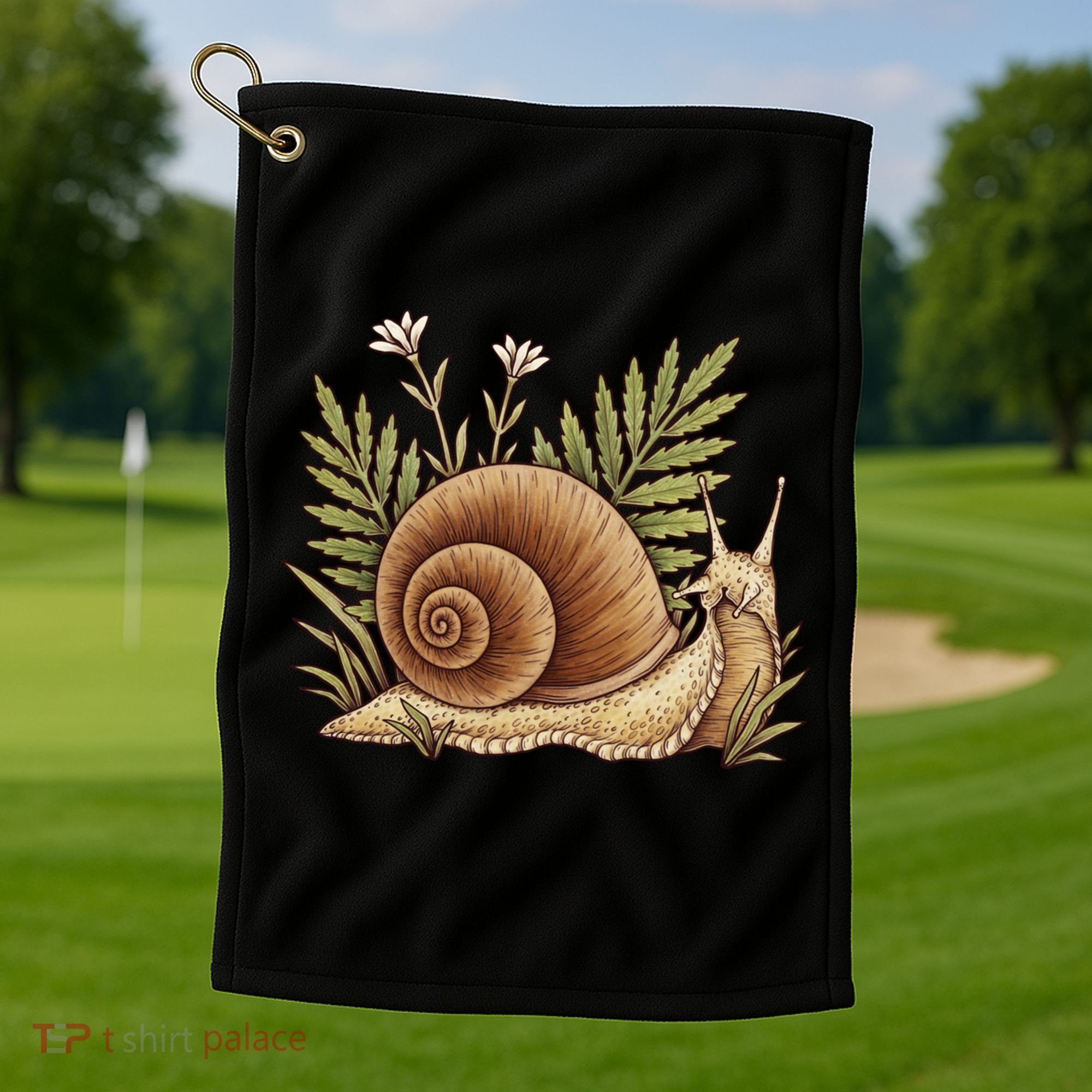 Snail With Plants Golf Towel