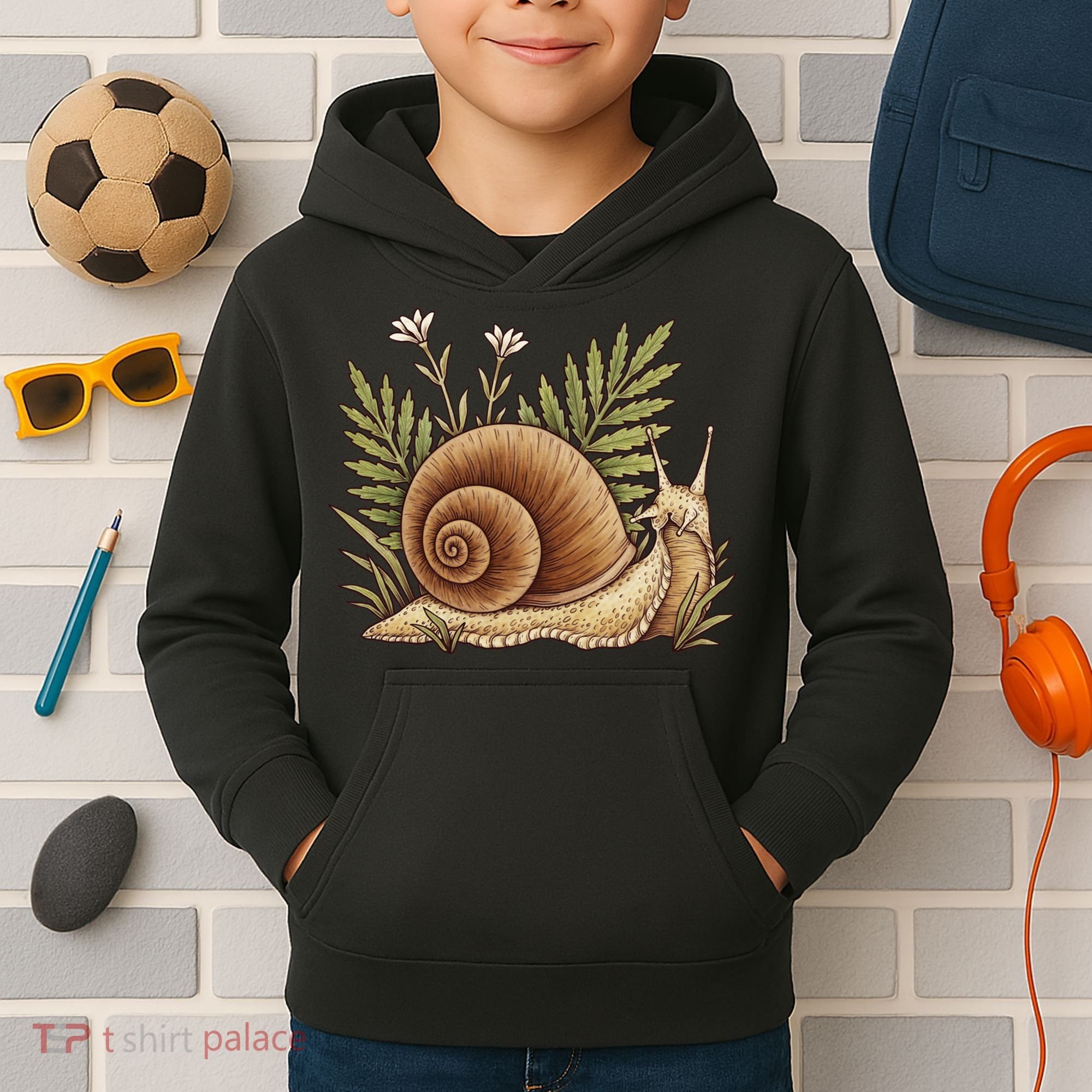 Snail With Plants Kids Hoodie