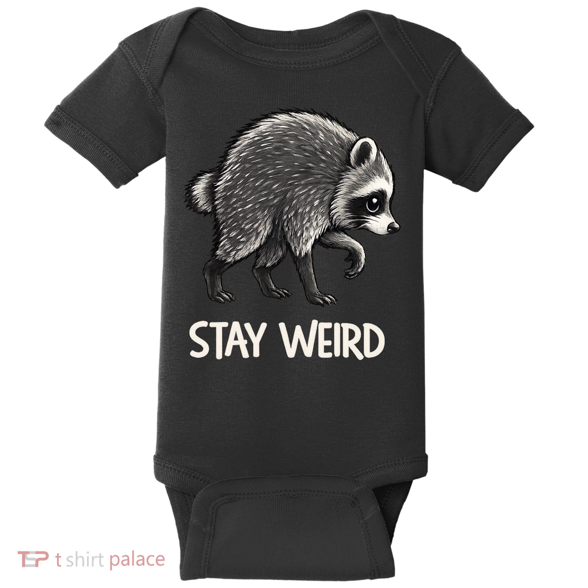 Stay Weird Seattle Short Spine Viral Raccoon Meme Baby Bodysuit