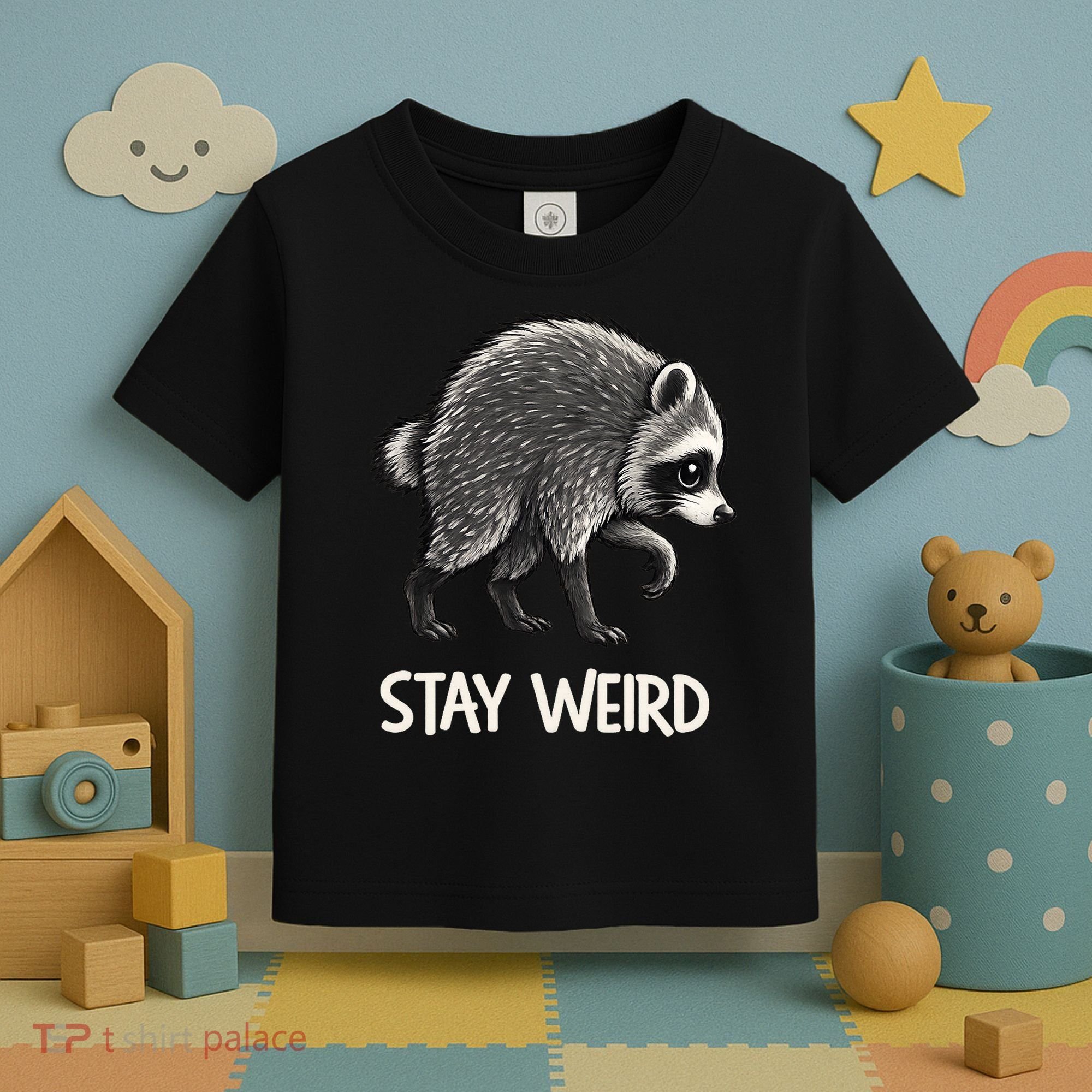 Stay Weird Seattle Short Spine Viral Raccoon Meme Toddler T-Shirt