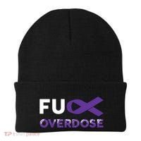 Support Warrior Survivor Funny Gift Fuck Overdose Awareness Gift Beanie thumb 0