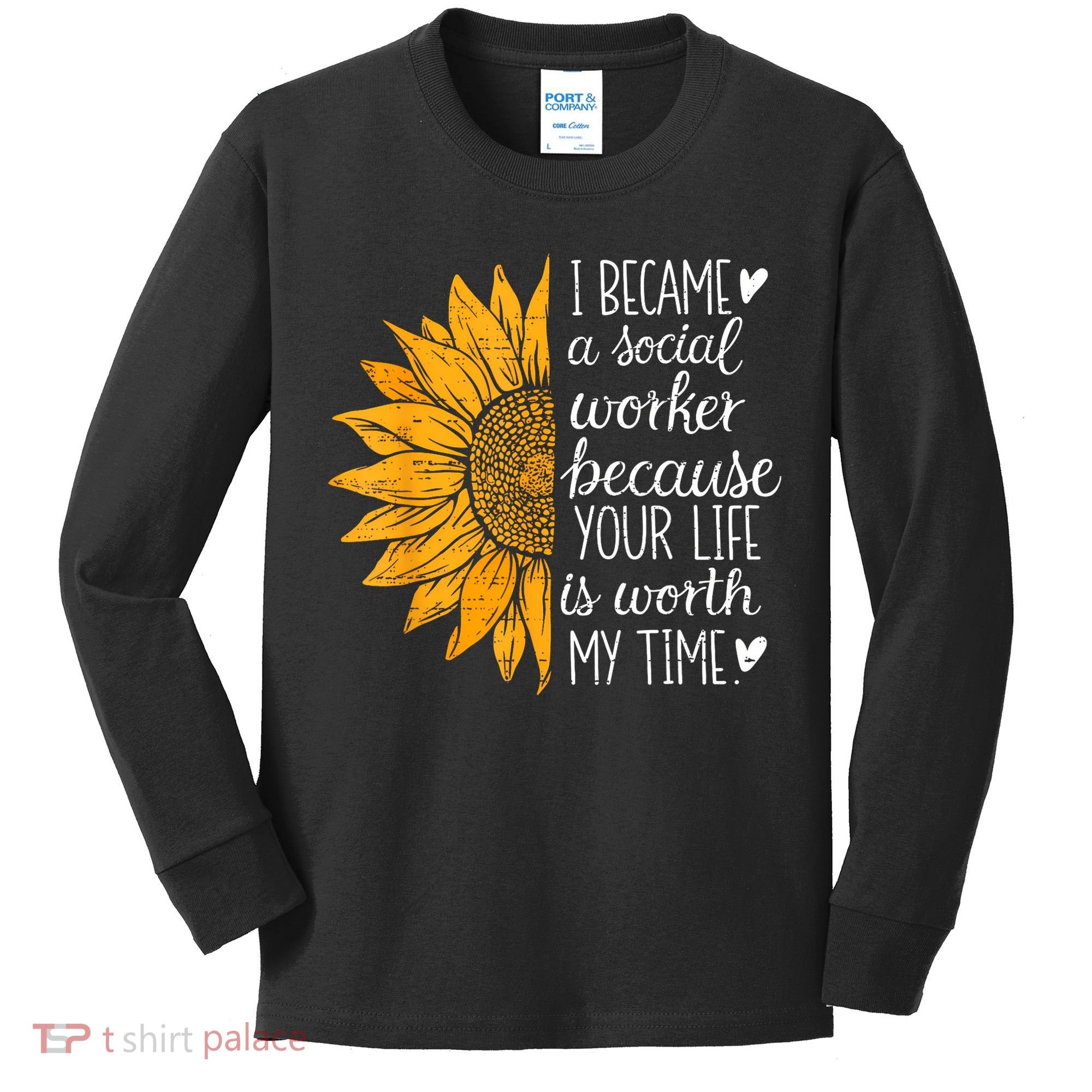 Social Worker Sunflower Caseworker Social Work Month Kids Long Sleeve Shirt