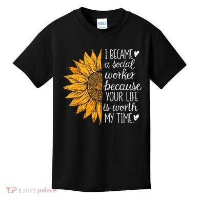 Social Worker Sunflower Caseworker Social Work Month Kids T-Shirt