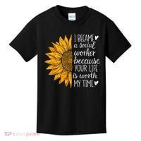 Social Worker Sunflower Caseworker Social Work Month Kids T-Shirt thumb 0