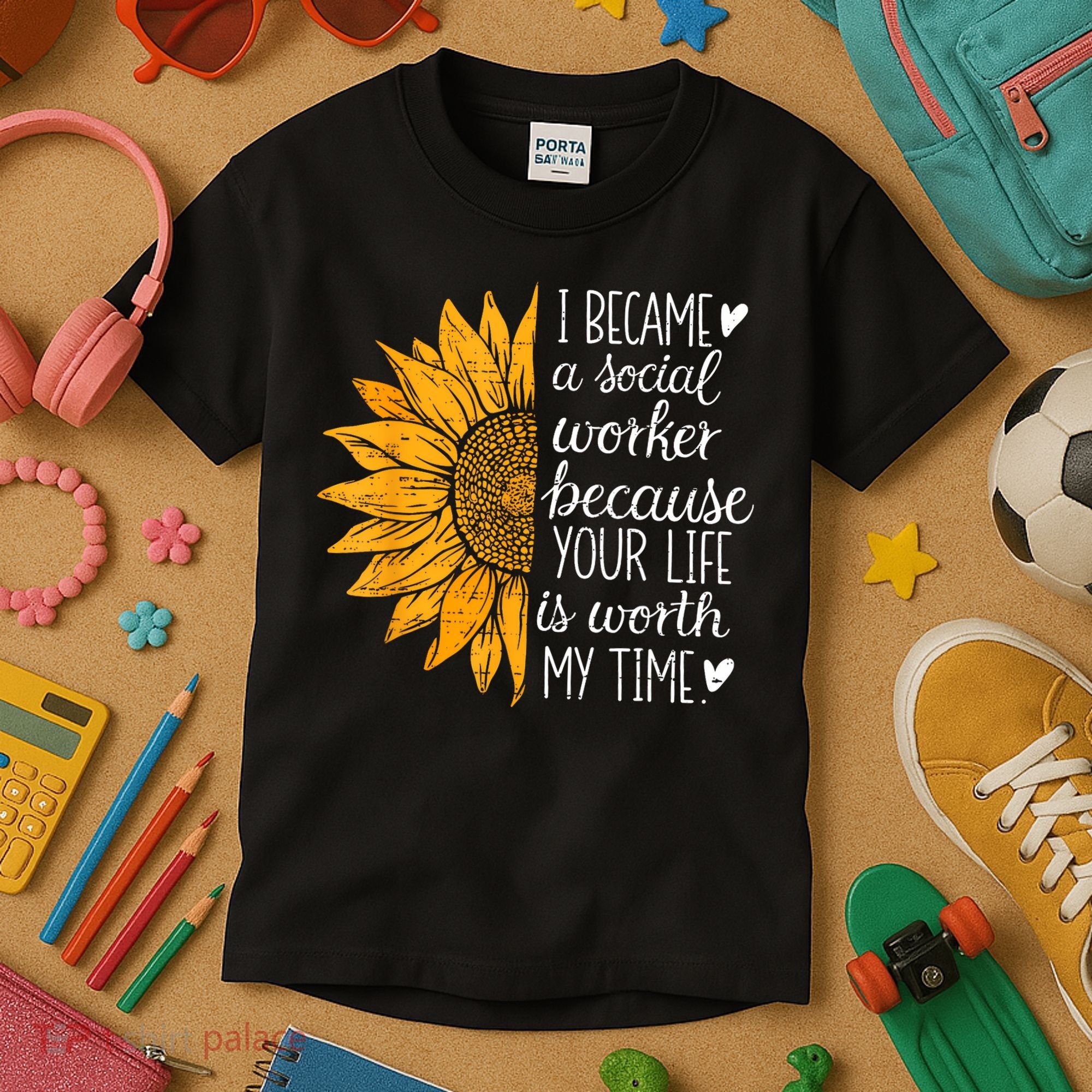 Social Worker Sunflower Caseworker Social Work Month Kids T-Shirt