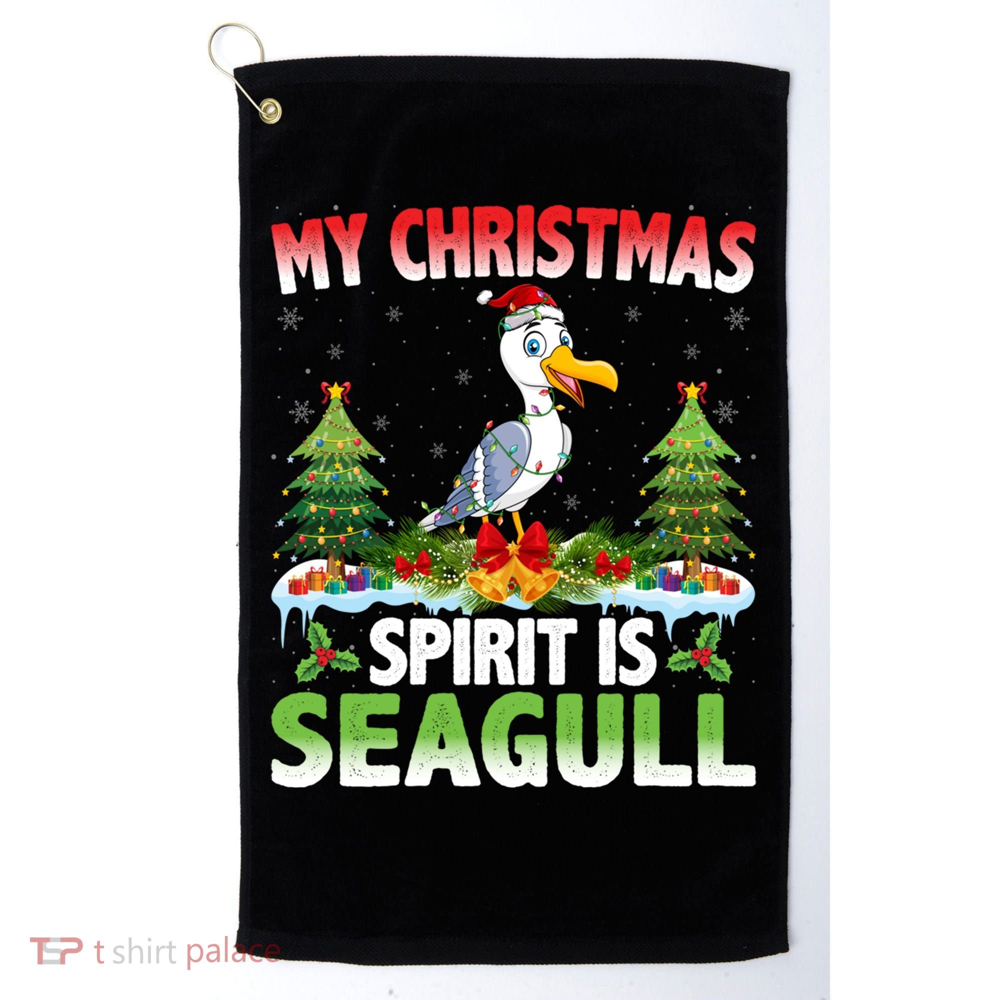 Seagull Wearing Santa Hat My Christmas Spirit Is Seagull Cute Gift Golf Towel
