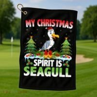 Seagull Wearing Santa Hat My Christmas Spirit Is Seagull Cute Gift Golf Towel thumb 1