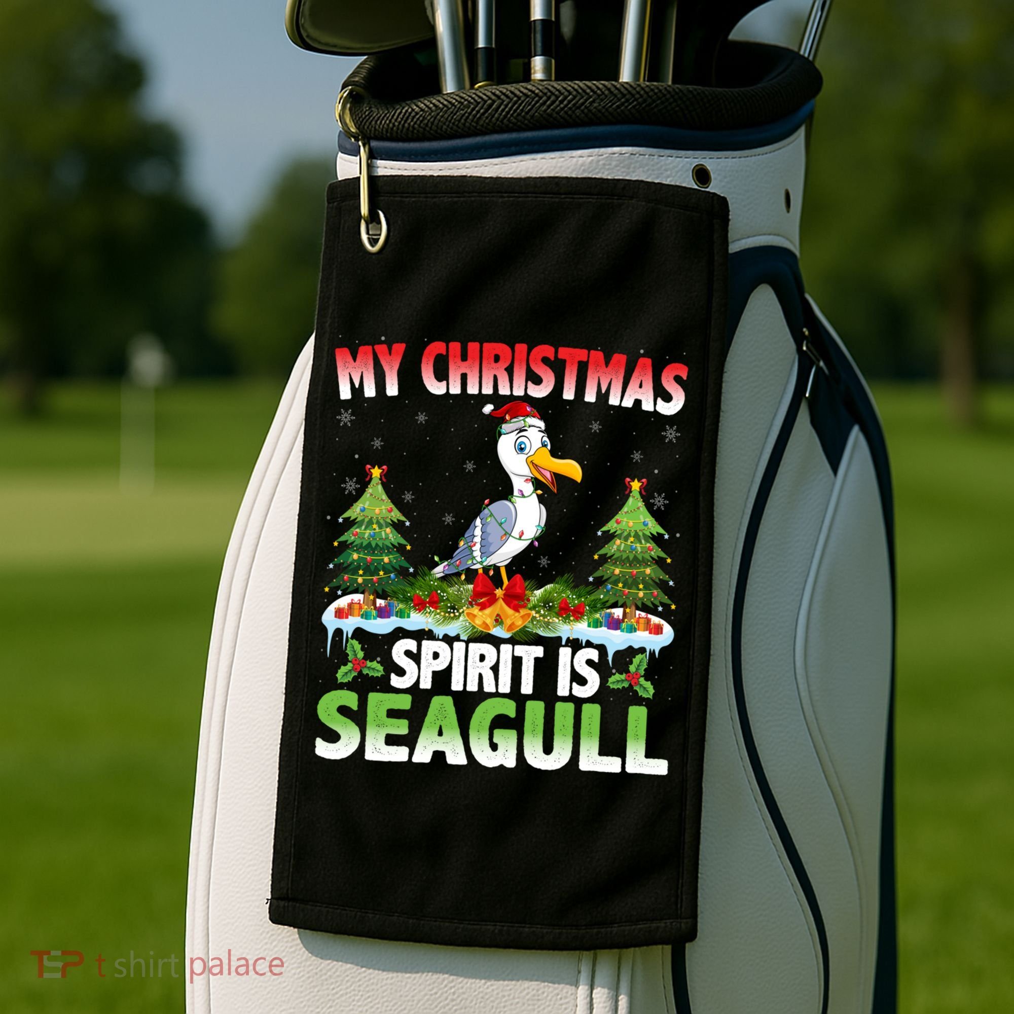 Seagull Wearing Santa Hat My Christmas Spirit Is Seagull Cute Gift Golf Towel