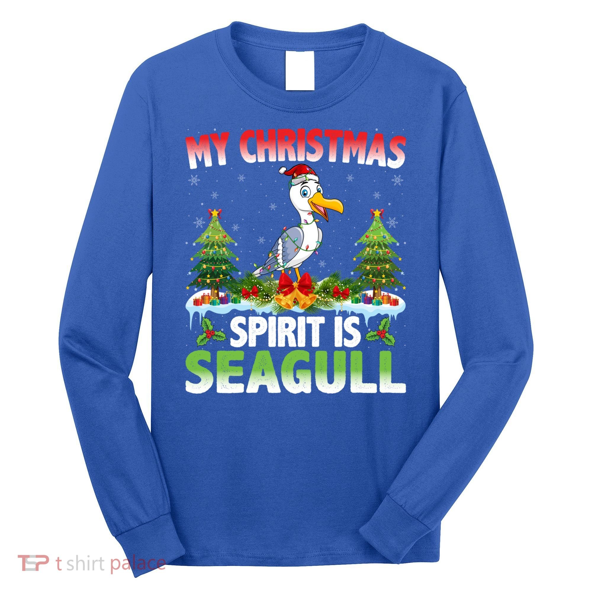 Seagull Wearing Santa Hat My Christmas Spirit Is Seagull Cute Gift Long Sleeve Shirt