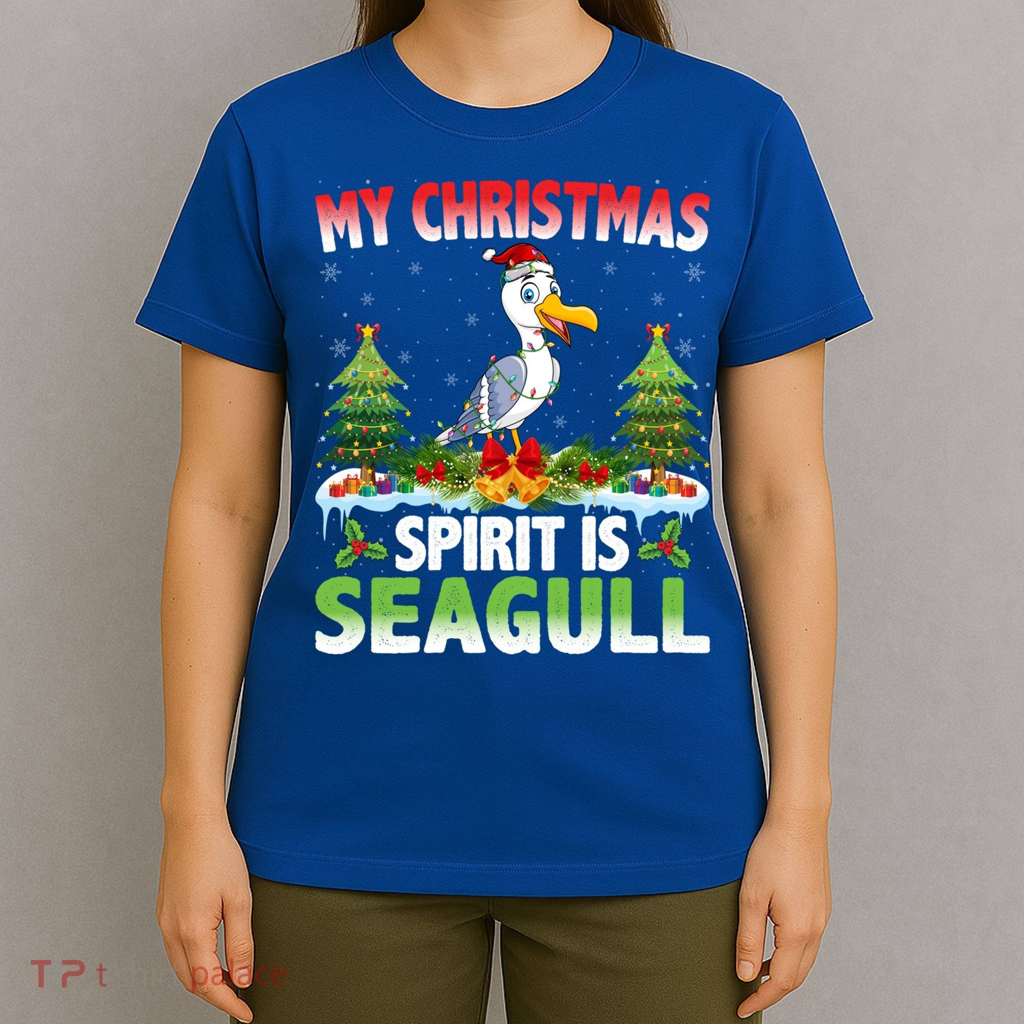 Seagull Wearing Santa Hat My Christmas Spirit Is Seagull Cute Gift T-Shirt